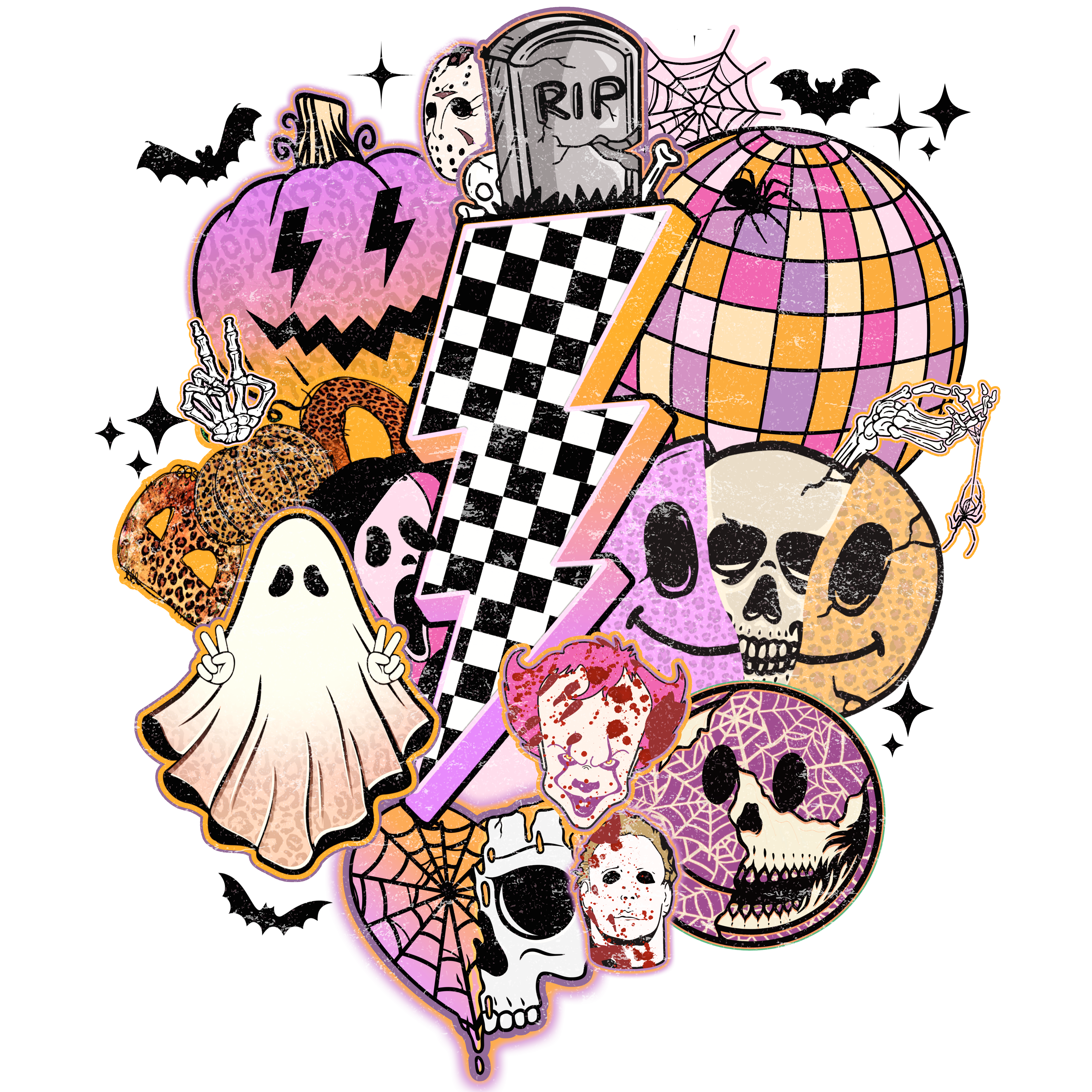 Groovy Horror Halloween Collage DTF Transfer