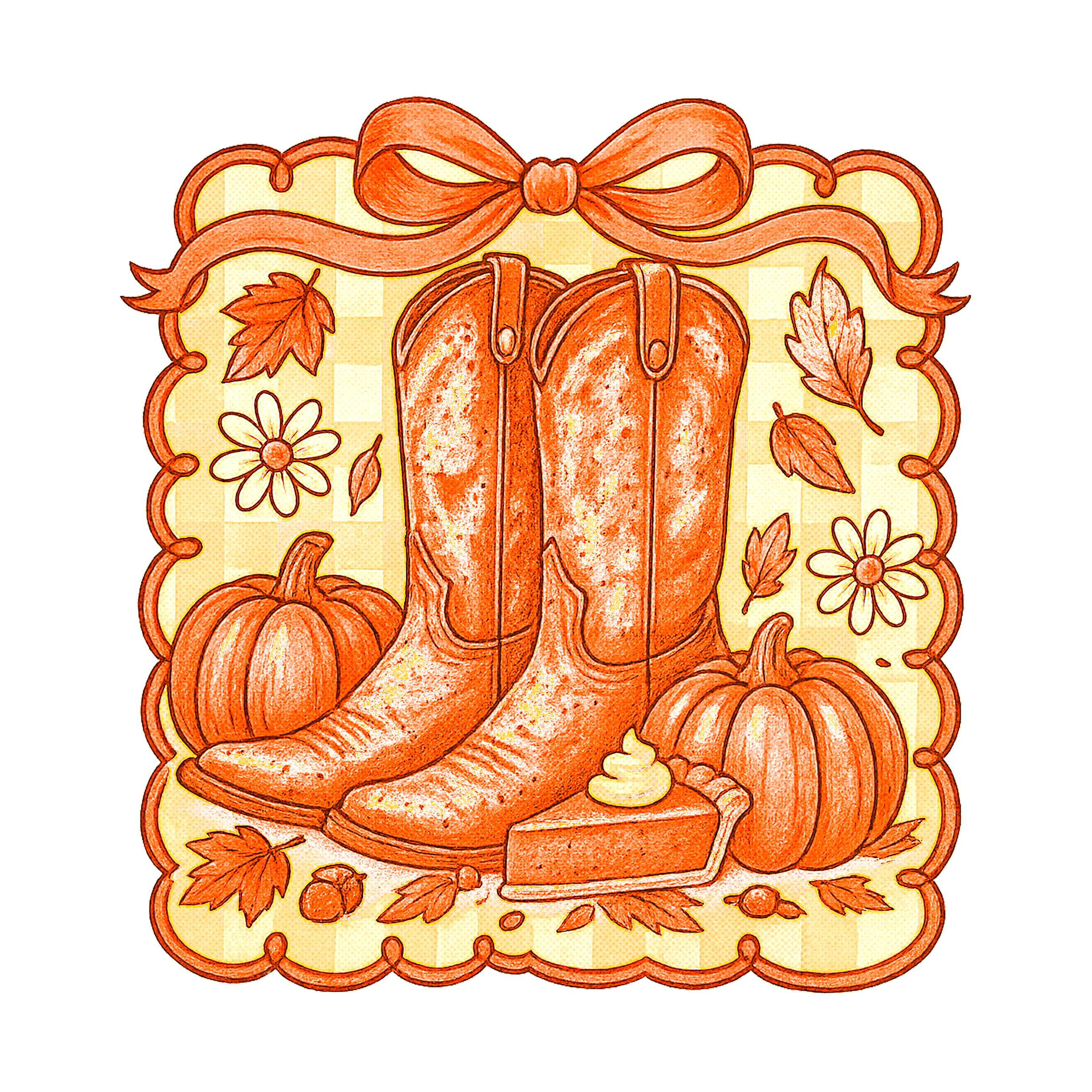 Autumn Cowboy Boots And Pumpkins DTF Transfer