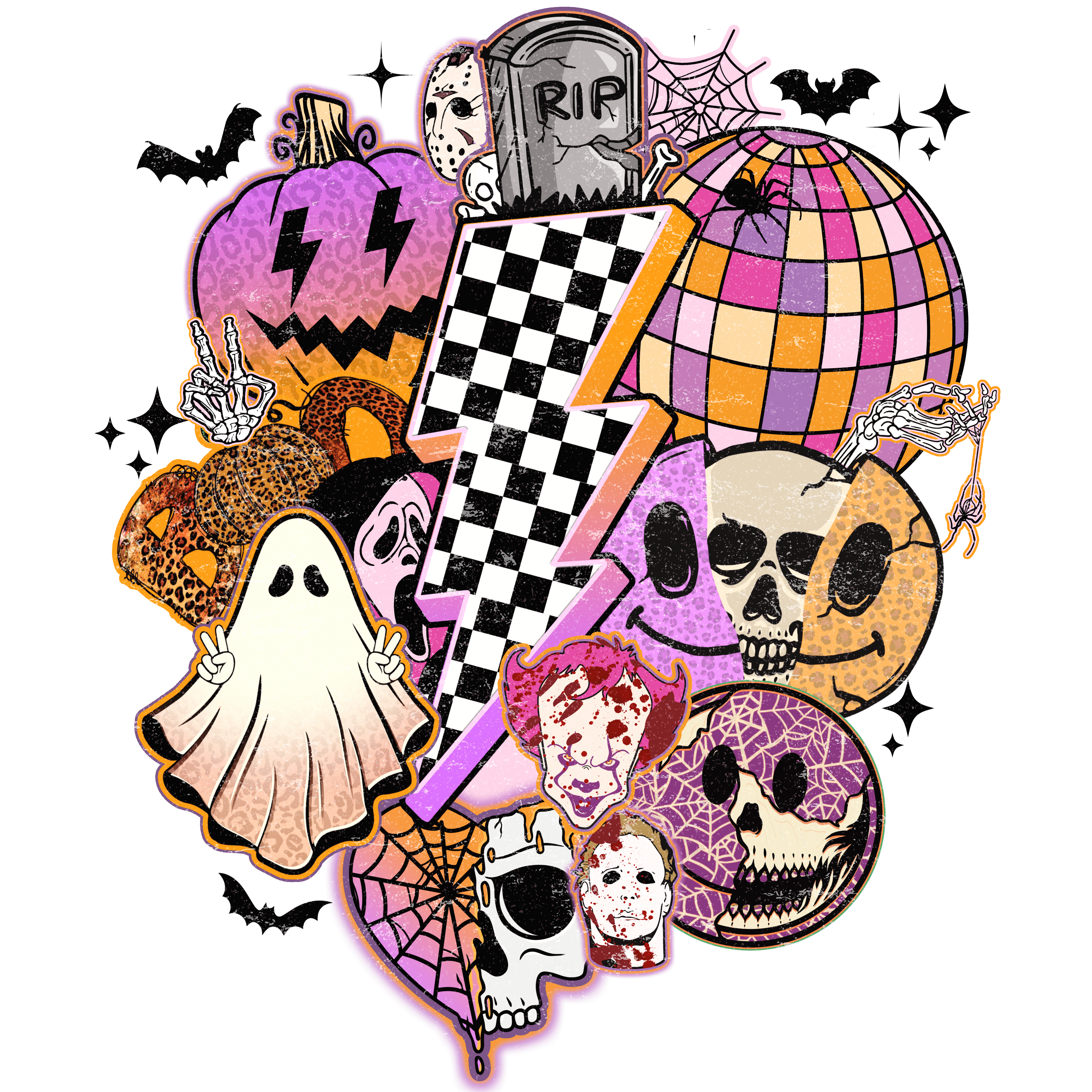Colorful Spooky Halloween Collage DTF Transfer
