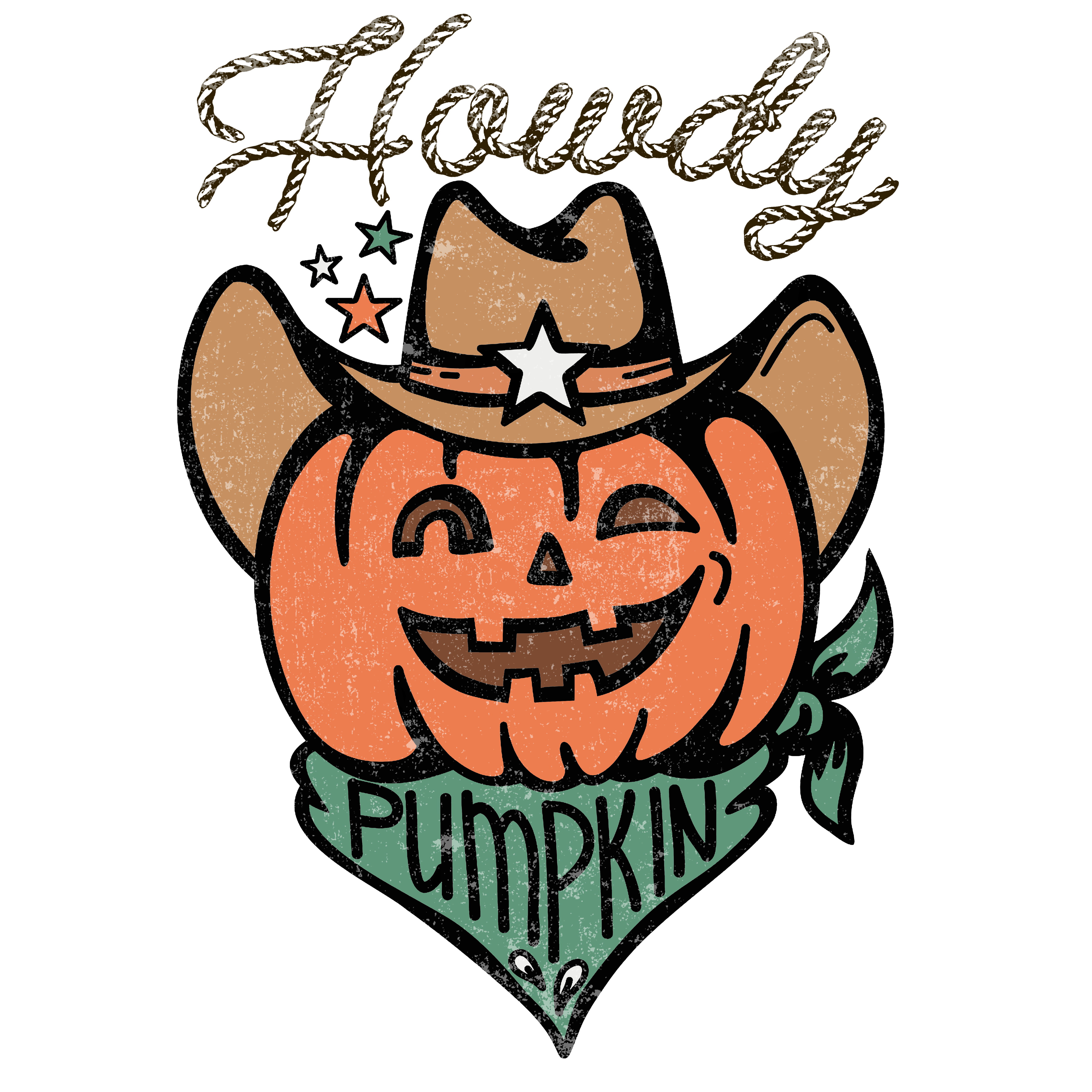 Vintage Howdy Pumpkin Halloween DTF Transfer