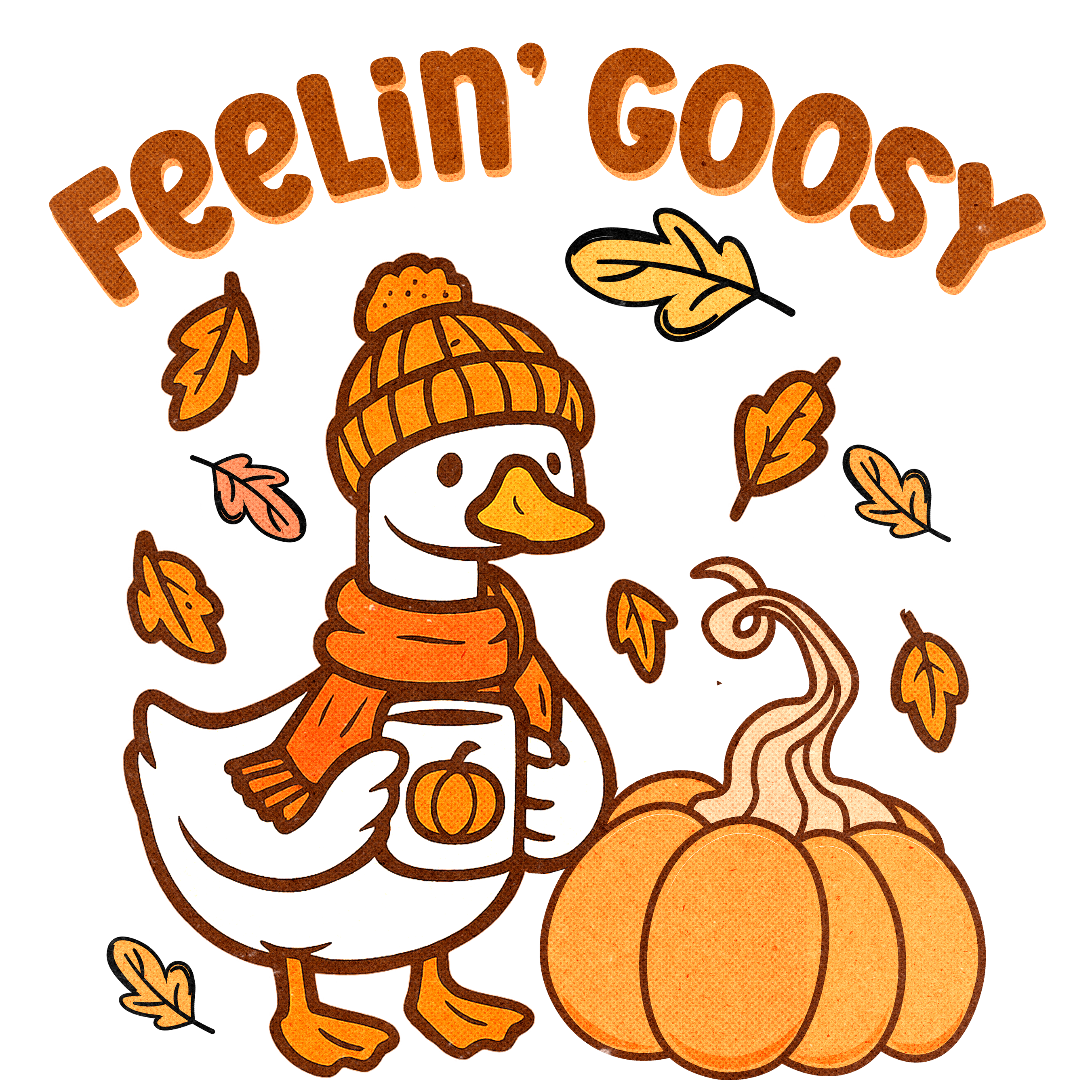 Cozy Autumn Goose And Pumpkin DTF Transfer