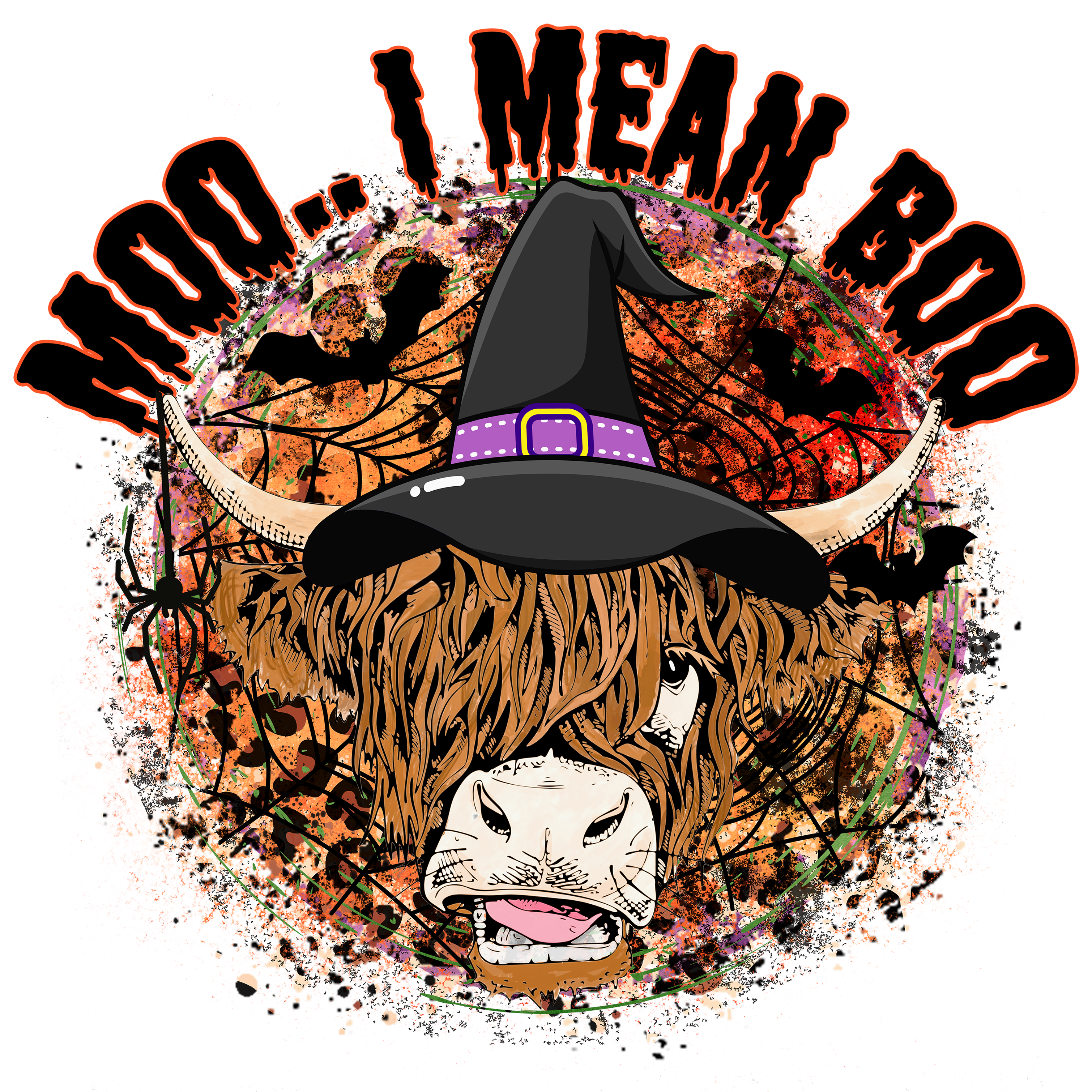 Mean Witch Highland Cow Halloween DTF Transfer
