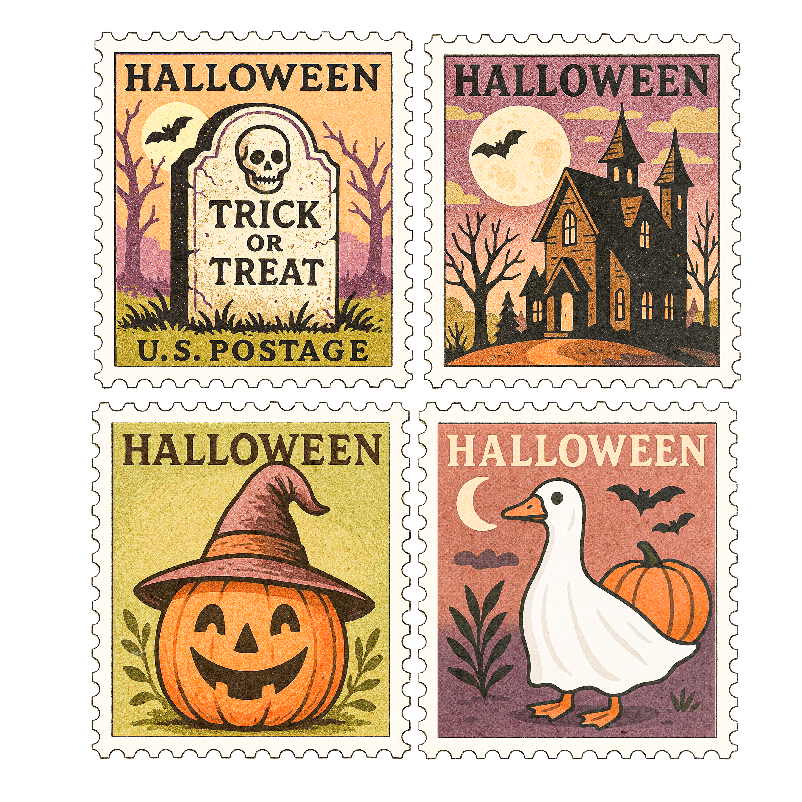 Vintage Halloween Postage Stamp DTF Transfer