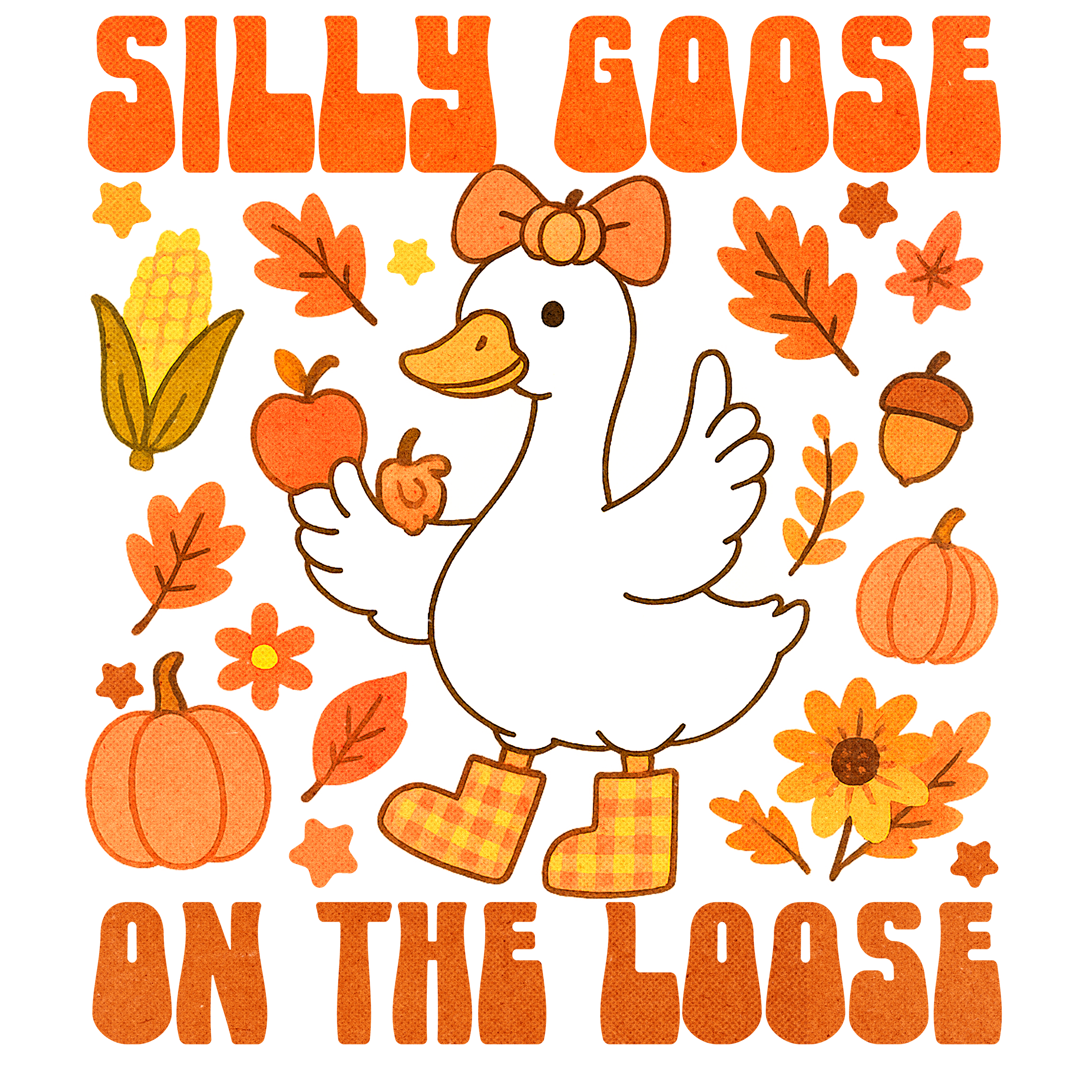 Silly Autumn Goose And Pumpkins DTF Transfer