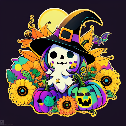 Cute Witch Ghost With Pumpkins And Sunflowers DTF Transfer