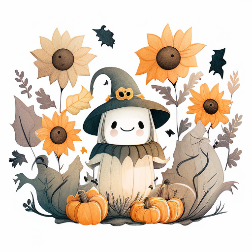 Cozy Autumn Ghost With Sunflowers And Pumpkins DTF Transfer