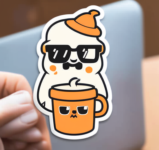 Cool Ghost With Coffee Cup Sticker Style DTF Transfer