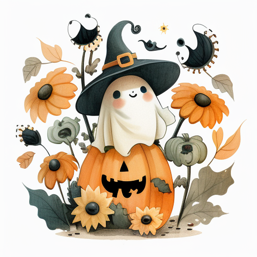 Cute Ghost Witch In Pumpkin Patch Autumn DTF Transfer