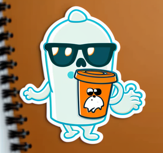 Sunglasses Ghost Holding Coffee Halloween DTF Transfer