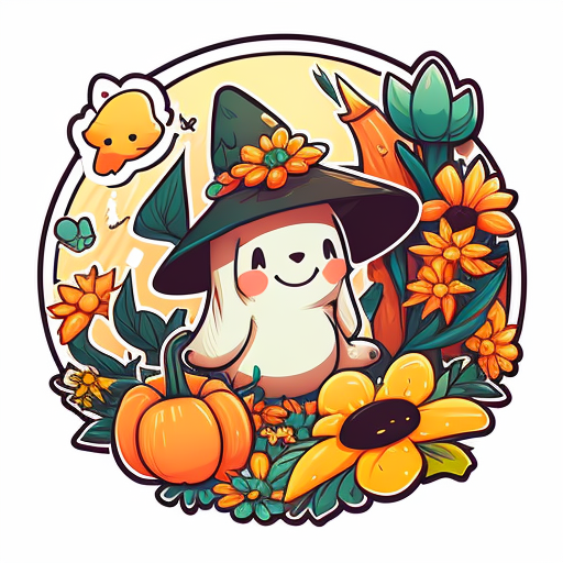 Kawaii Ghost Witch Among Autumn Flowers DTF Transfer