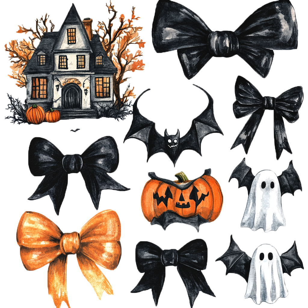 Watercolor Halloween Clipart Set With Haunted House DTF Transfer