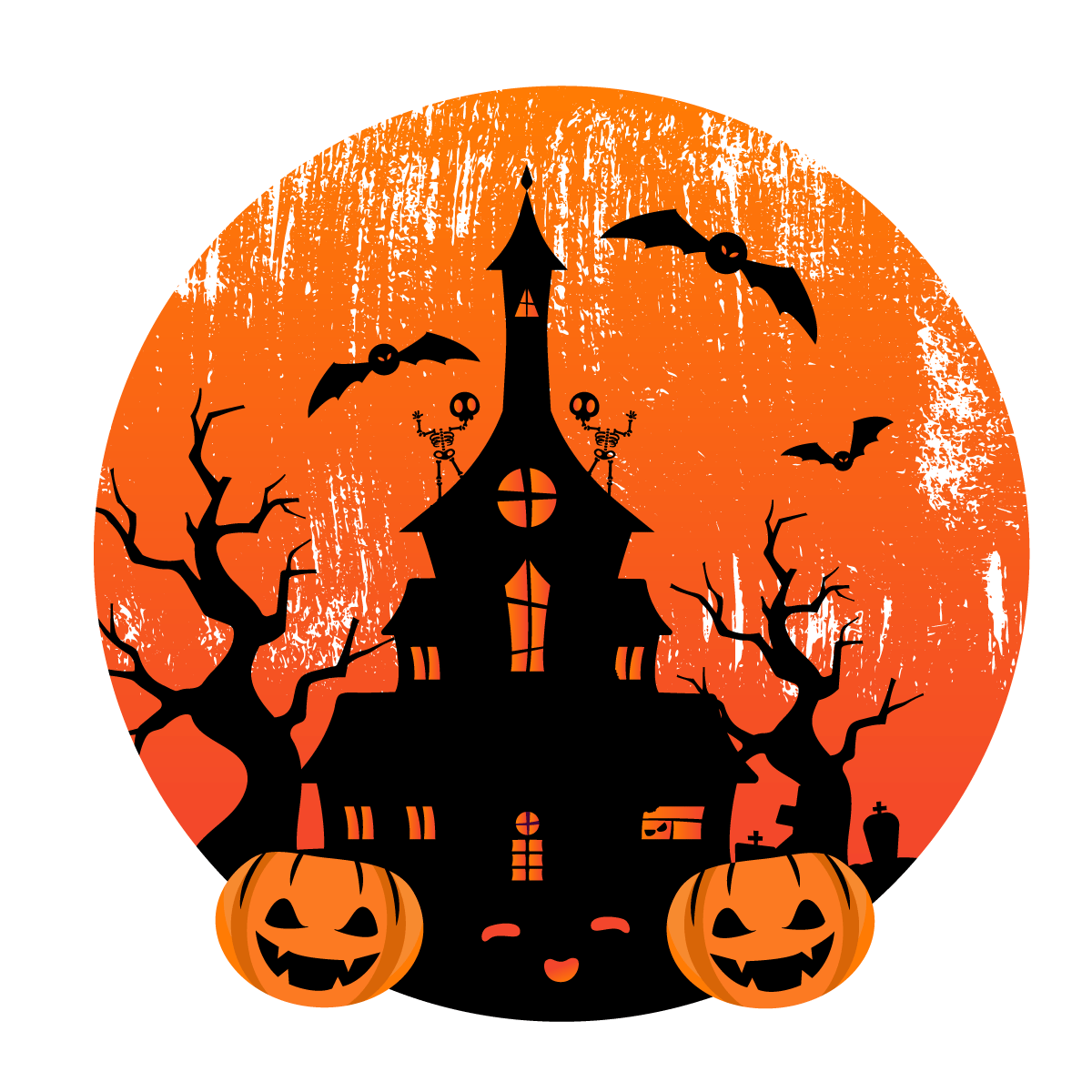 Haunted House Silhouette With Pumpkins DTF Transfer