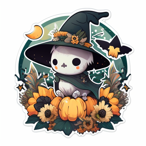 Cute Autumn Witch Character With Pumpkins DTF Transfer
