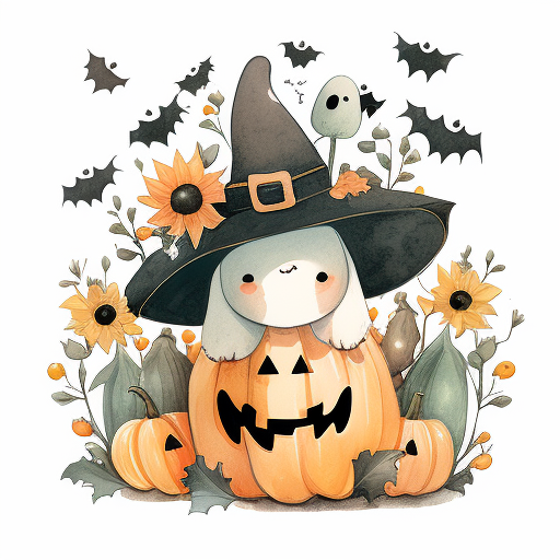 Adorable Ghost In Pumpkin With Sunflowers DTF Transfer
