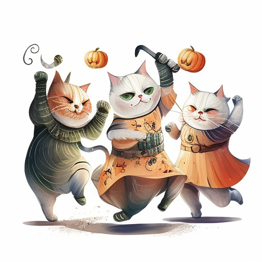 Whimsical Halloween Cats Dancing With Pumpkins DTF Transfer