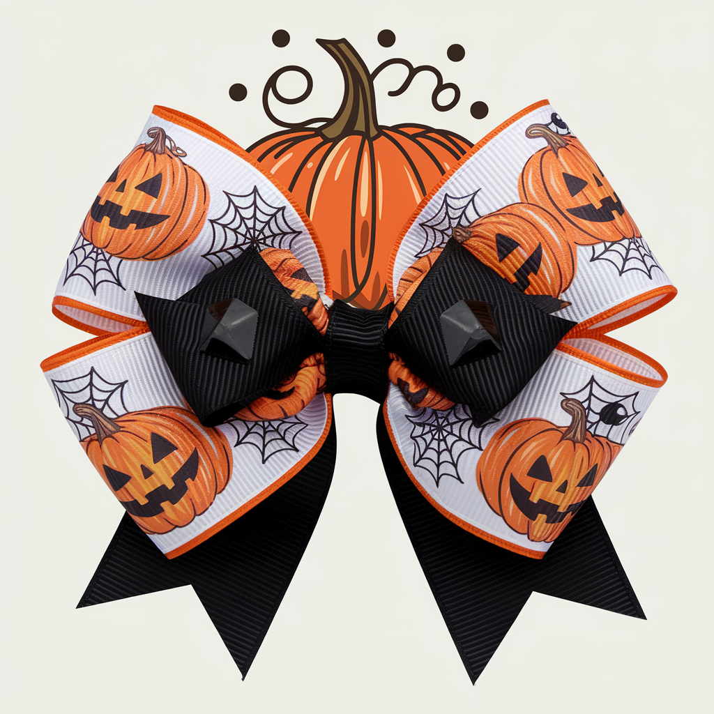 Halloween Pumpkin And Spiderweb Decorative Bow DTF Transfer