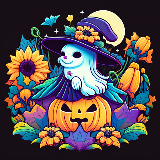 Cute Ghost Witch With Pumpkin And Sunflowers DTF Transfer