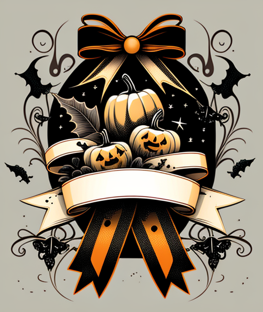 Elegant Halloween Pumpkin Ribbon Emblem DTF Transfer