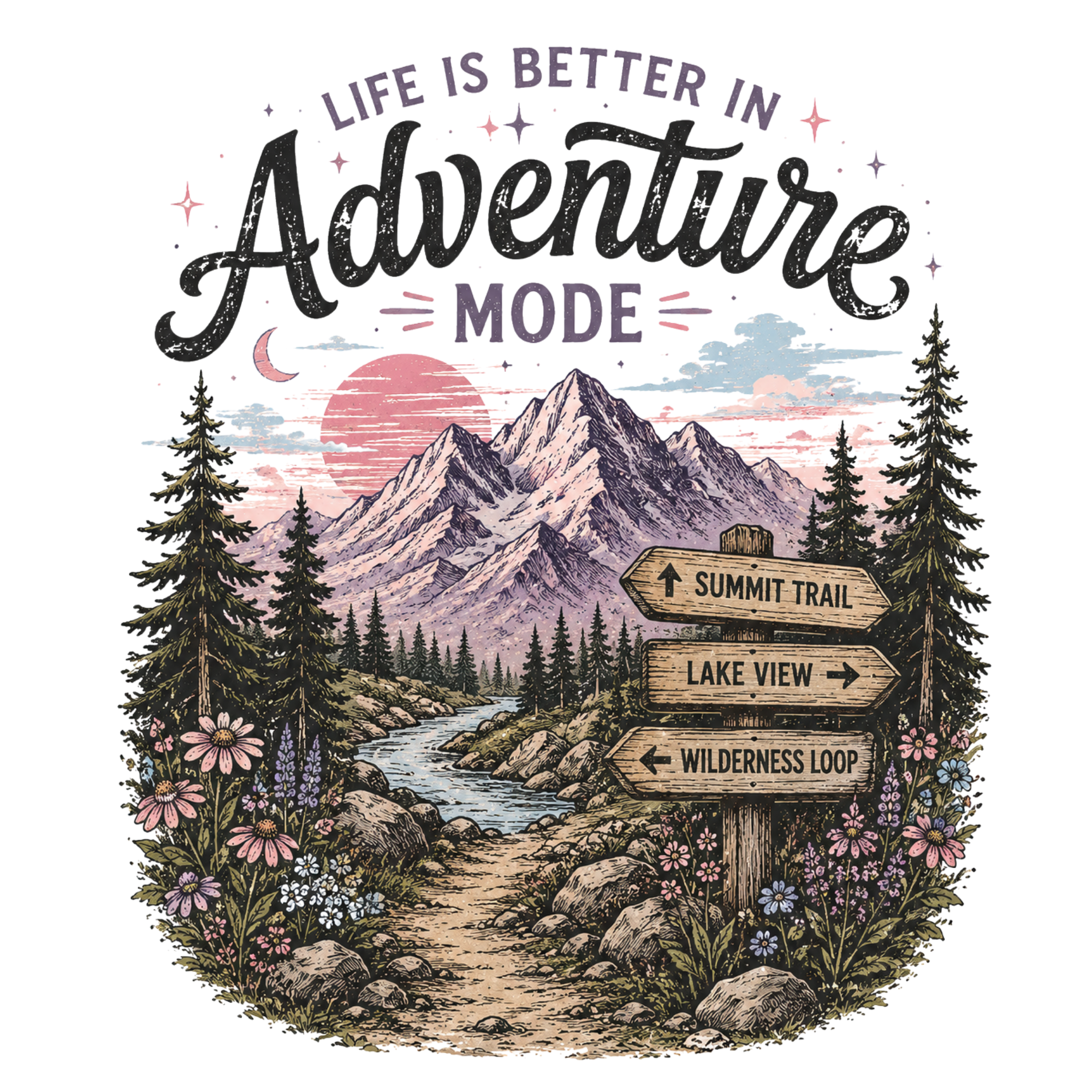 Adventure Mode Hiking DTF Transfer