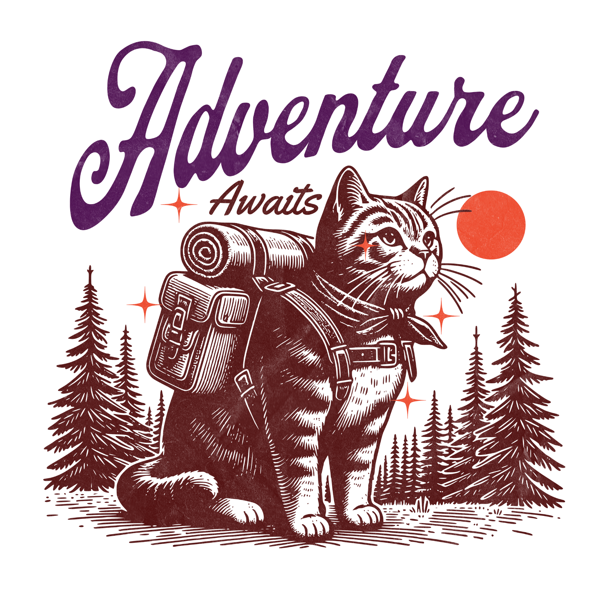 Adventure Awaits Cat Hiker DTF Transfer