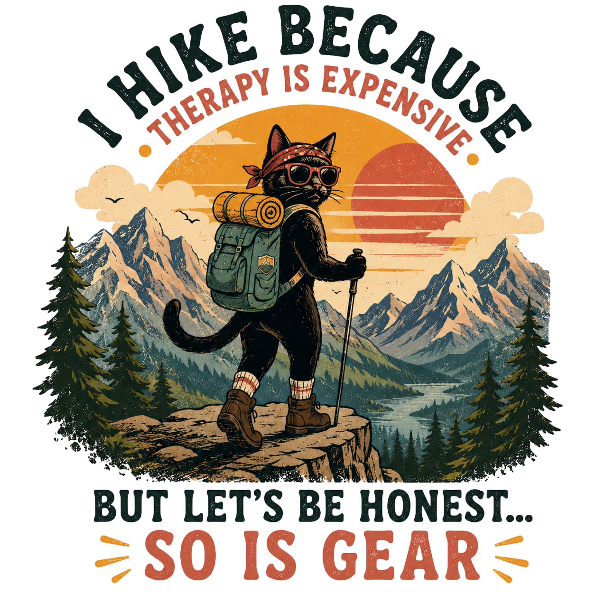 Hiking Cat Adventure DTF Transfer