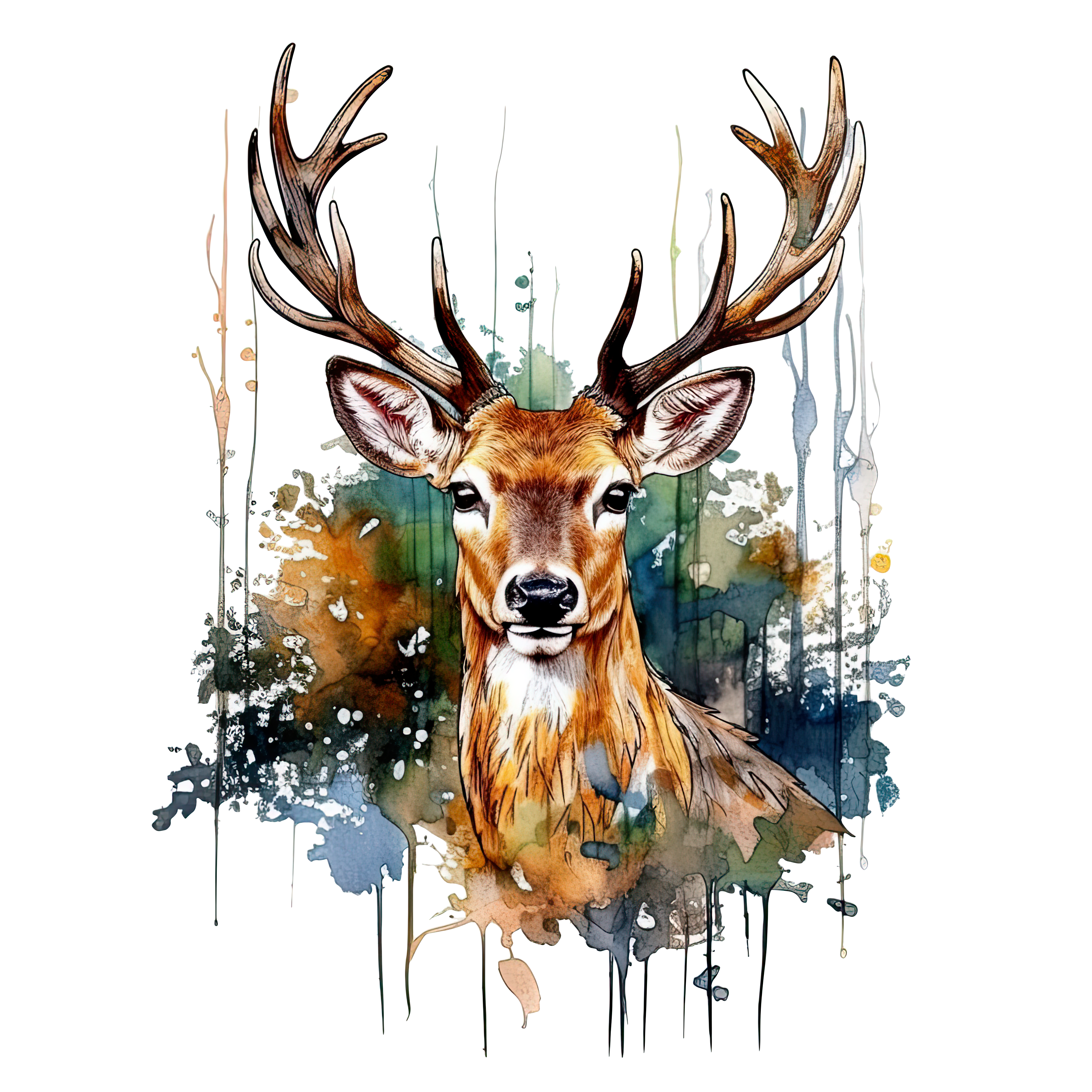 Watercolor Woodland Buck DTF Transfer