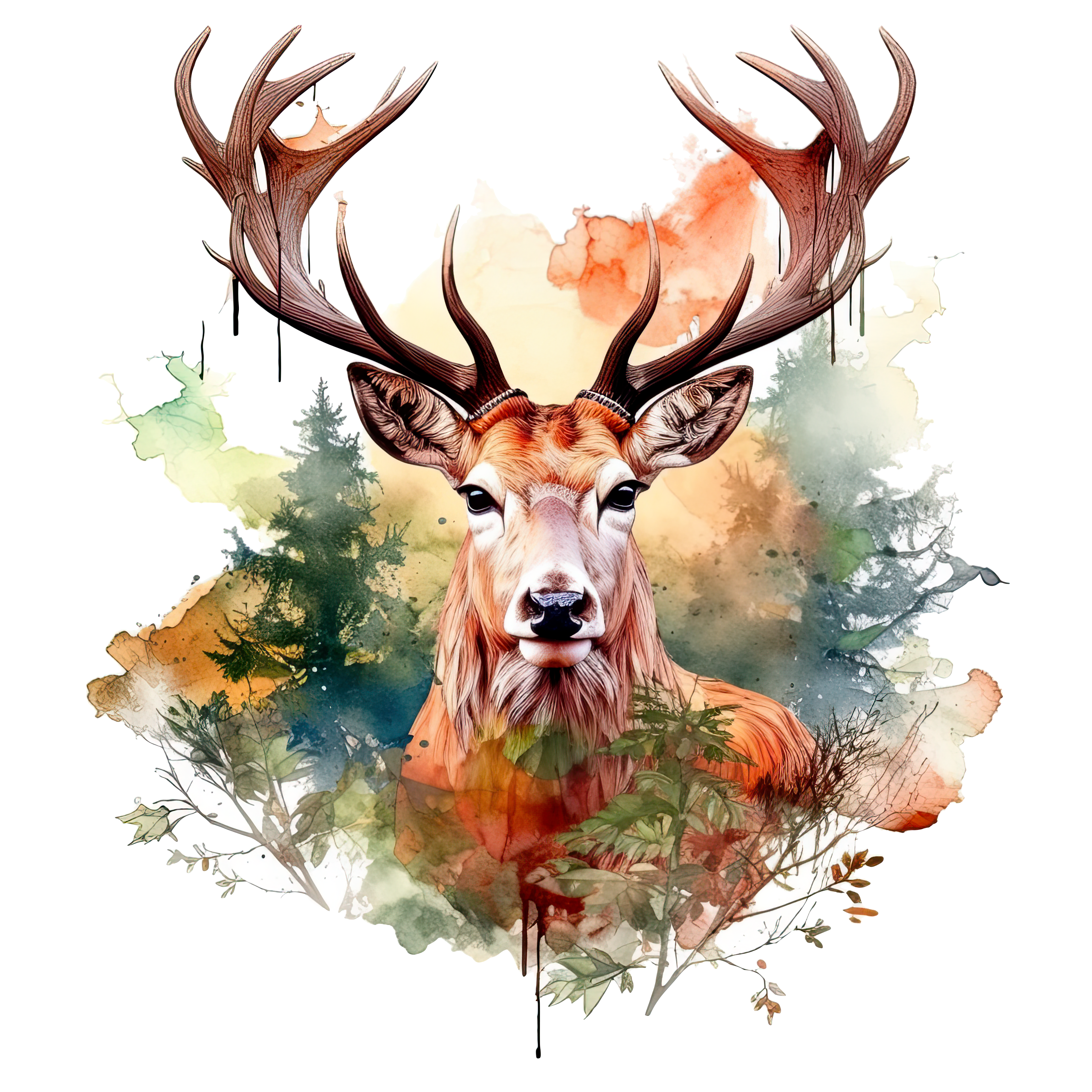 Watercolor Forest Buck DTF Transfer
