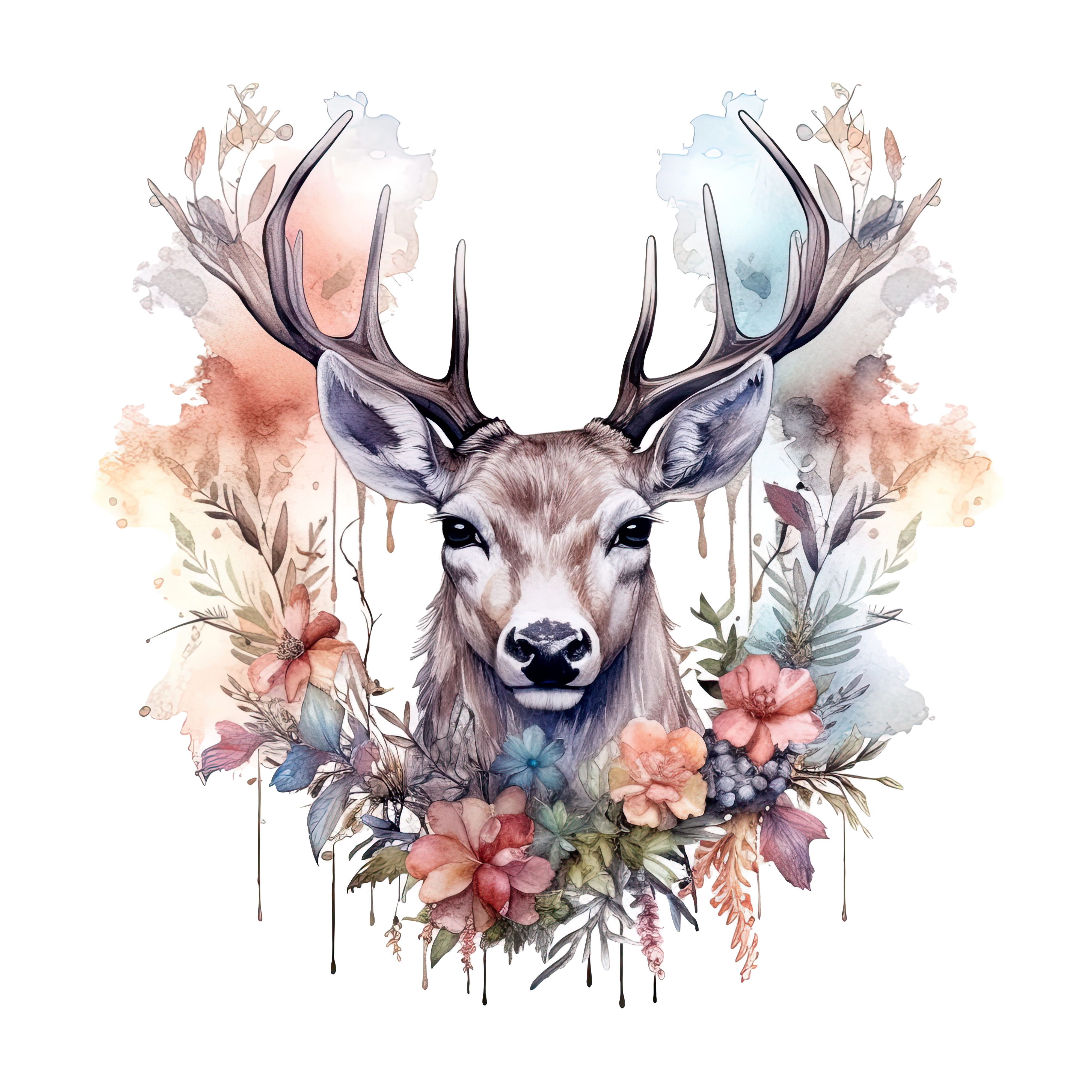 Floral Watercolor Deer DTF Transfer