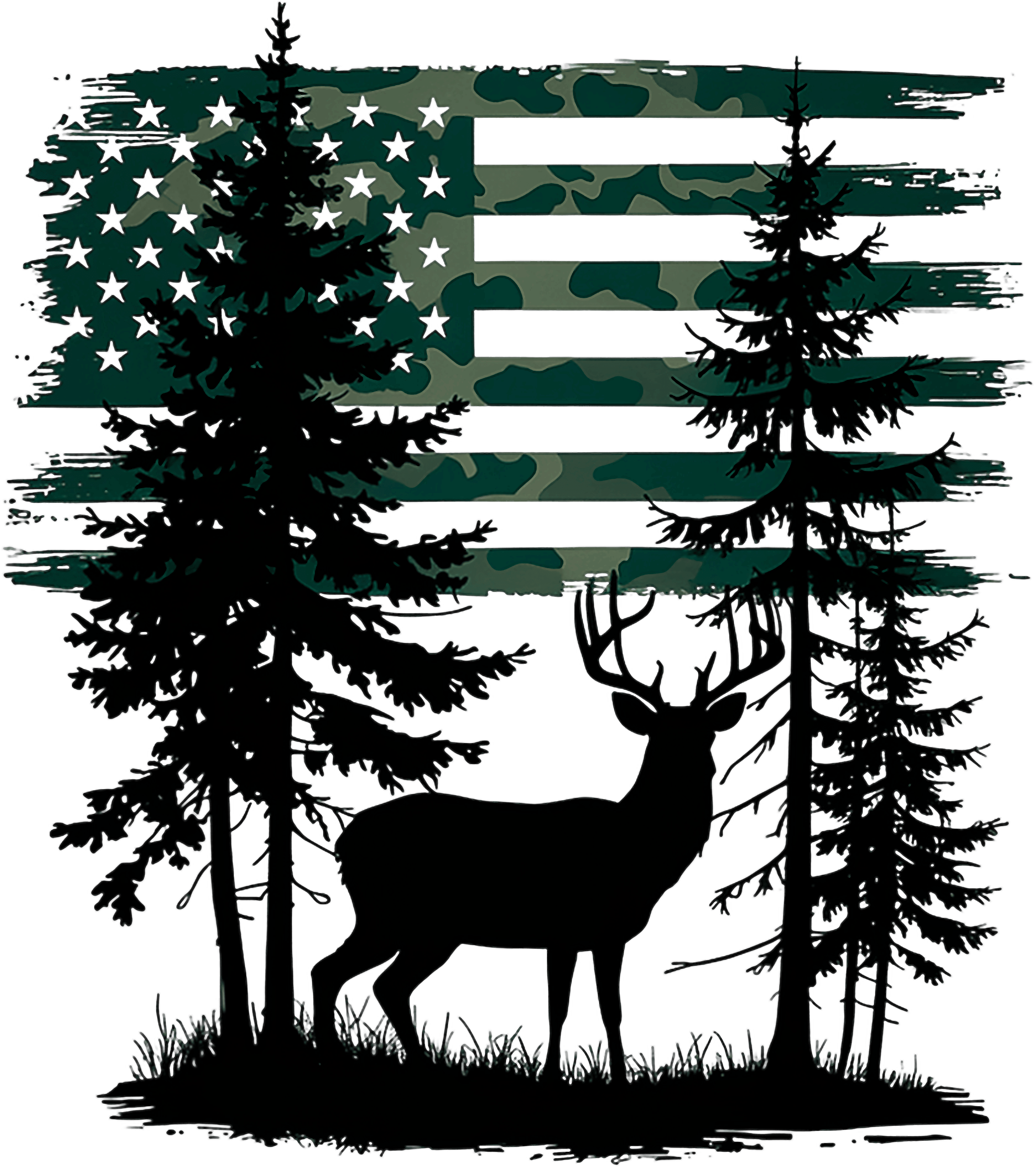 Deer Forest American Flag Camo DTF Transfer