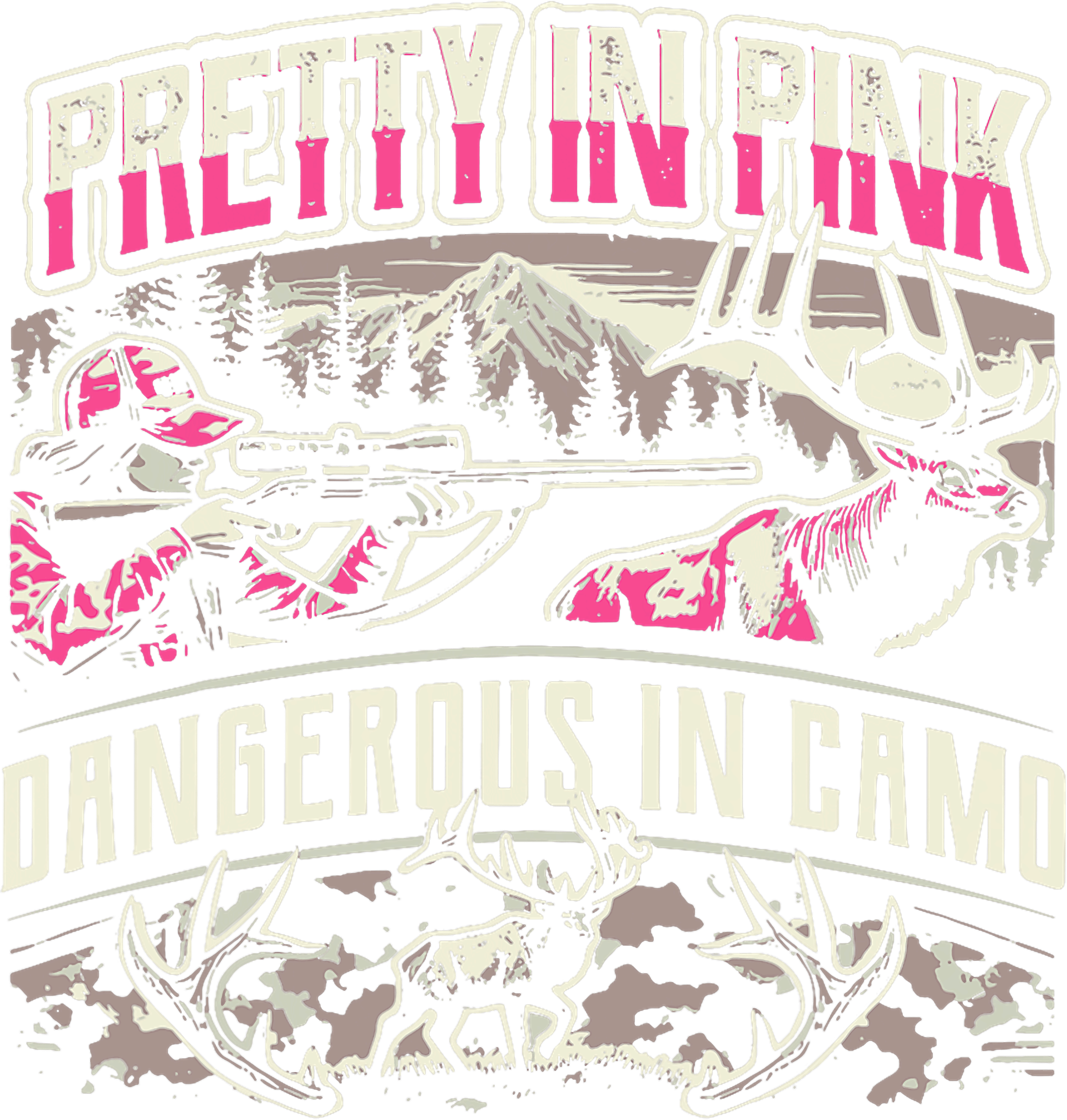 Pretty In Pink Dangerous Camo Girl Hunting DTF Transfer