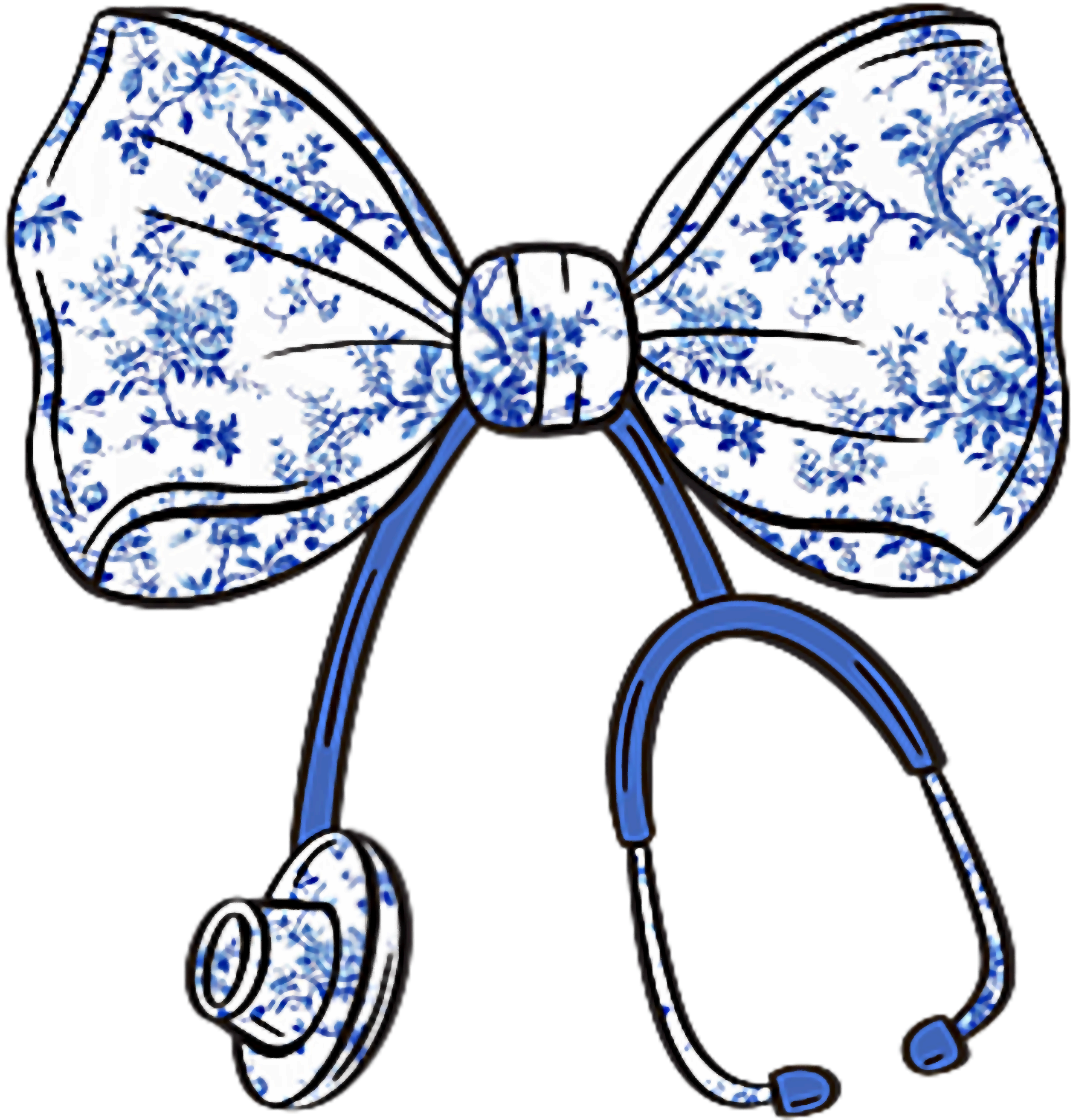 Blue Floral Nurse Bow DTF Transfer