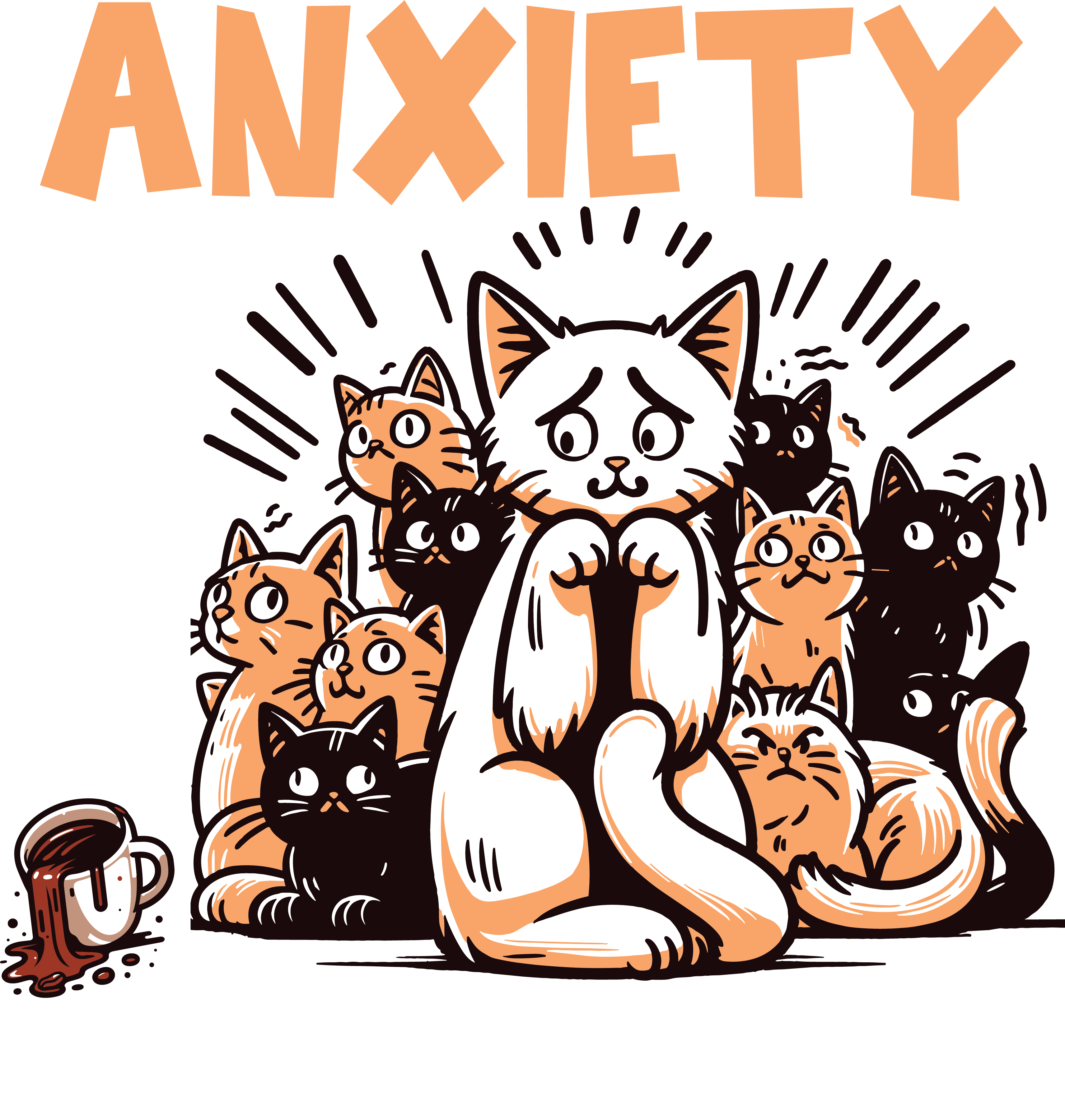Anxiety When I Run Out Of Coffee Cat DTF Transfer