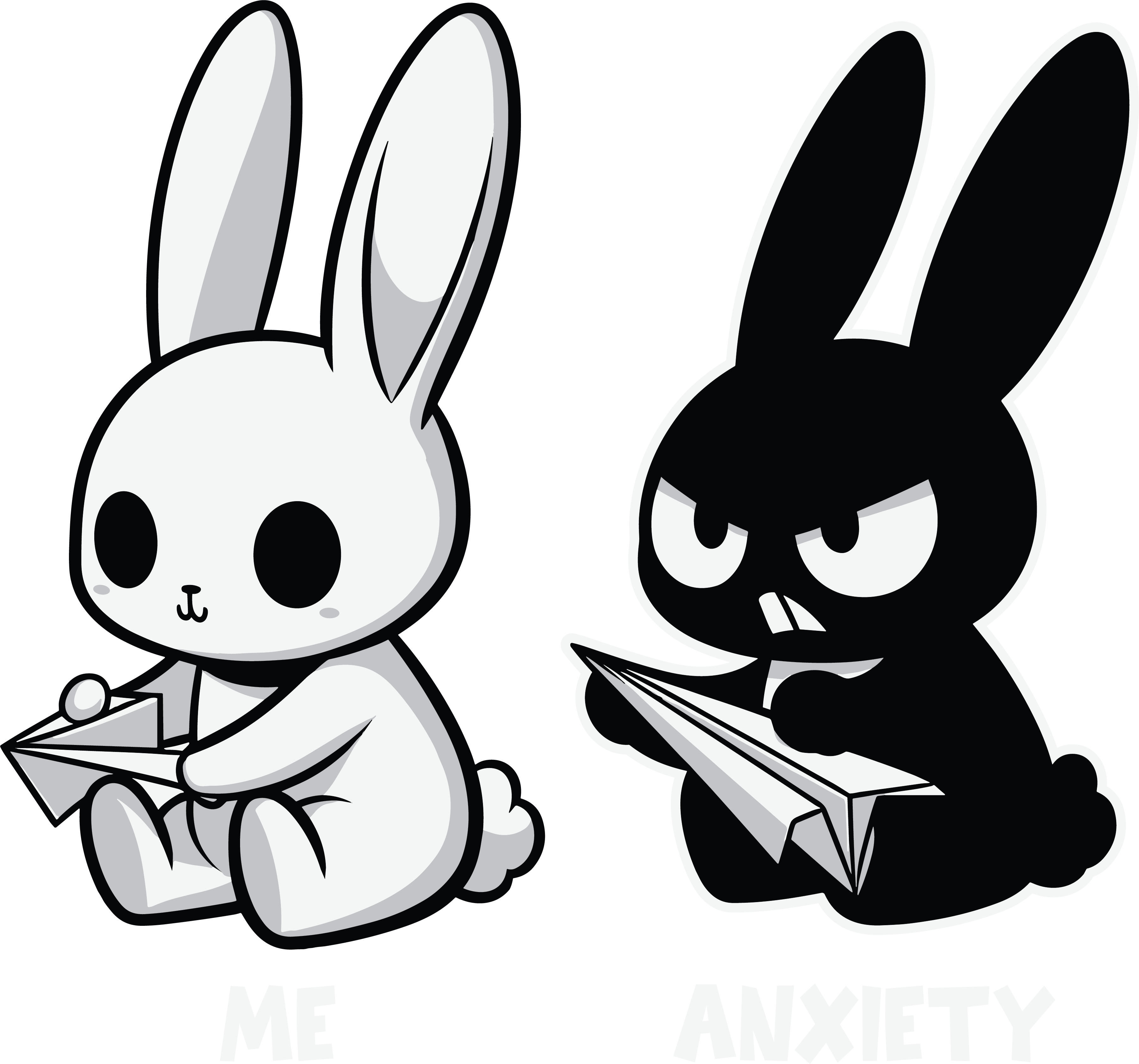 Me Vs Anxiety Paper Airplane Bunny DTF Transfer