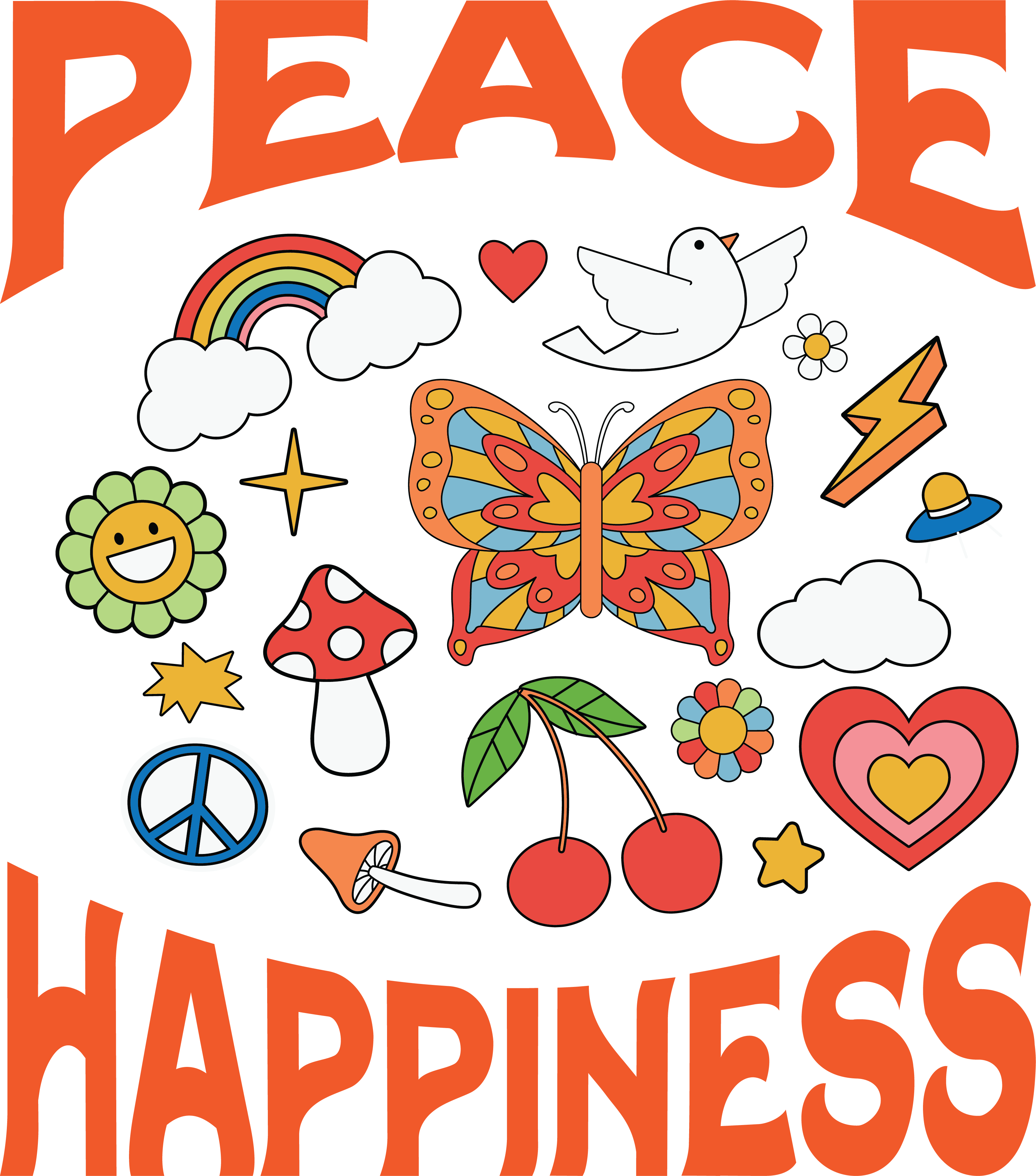 Peace Happiness Retro Groovy Aesthetic DTF Transfer
