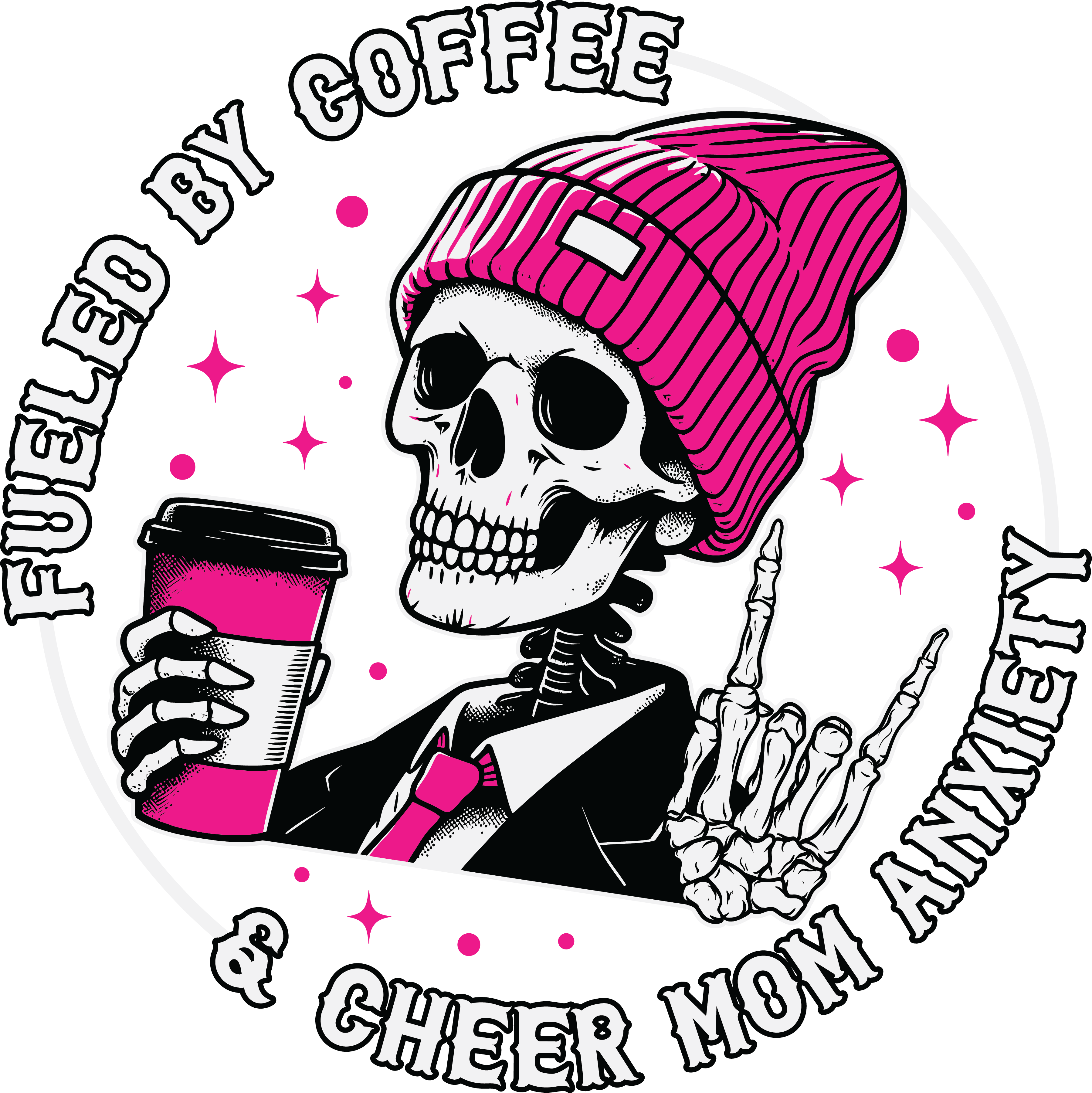 Fueled By Coffee And Cheer Mom Skeleton DTF Transfer