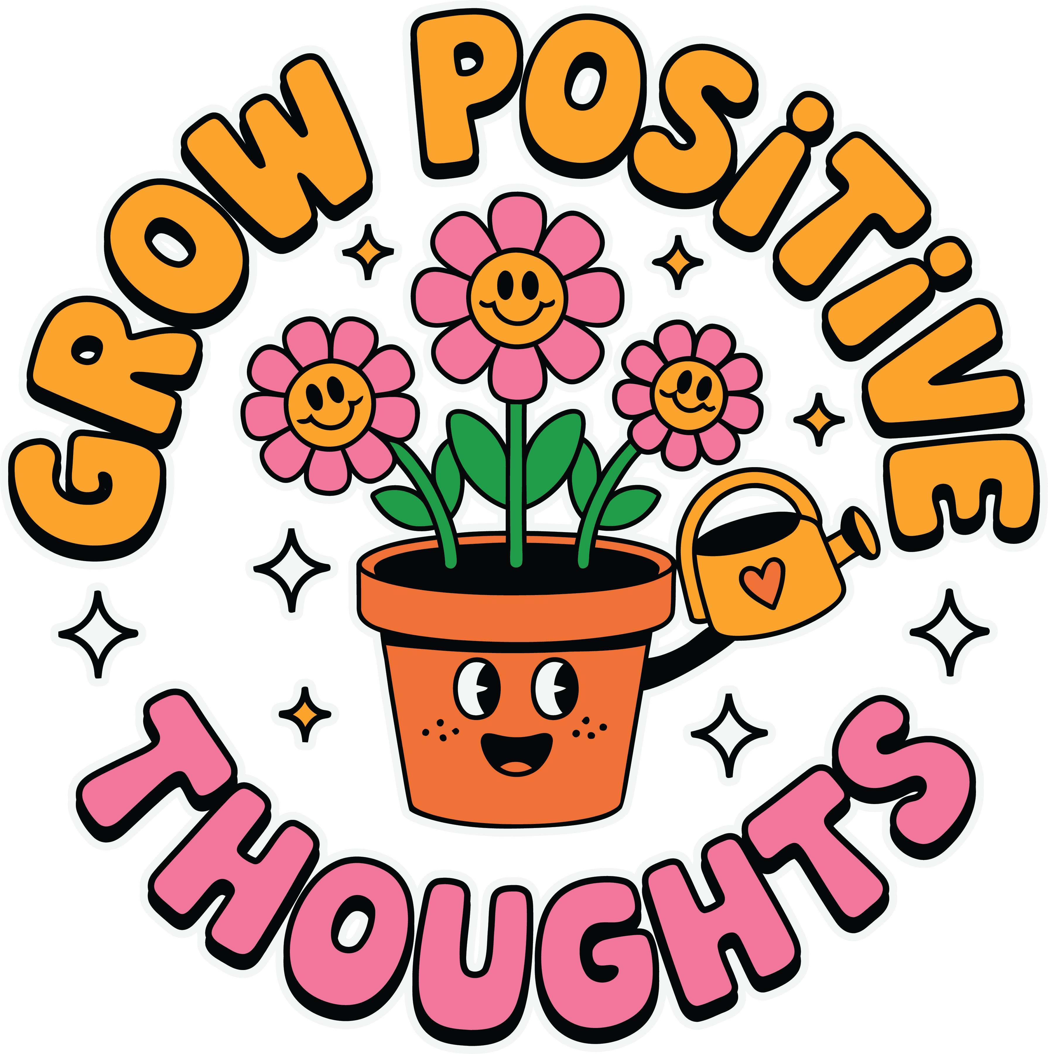 Grow Positive Thoughts Cute Flower Pot DTF Transfer