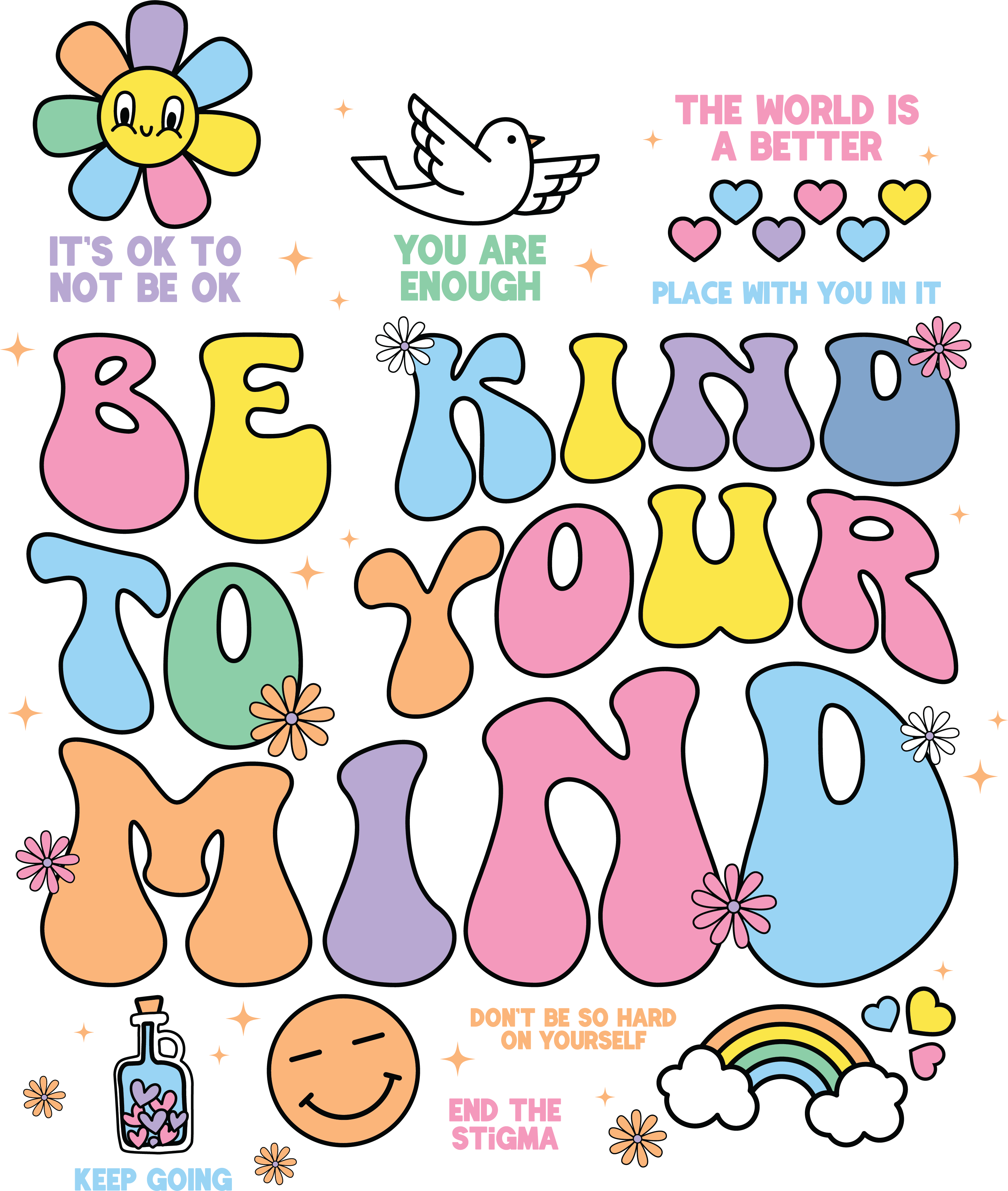 Be Kind To Your Mind Positive Mental Health DTF Transfer