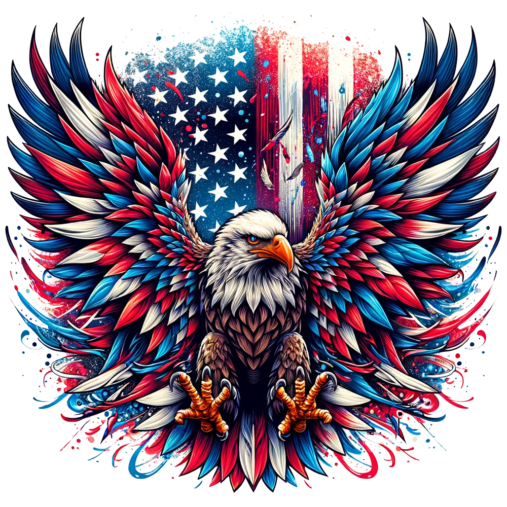 Patriotic Bald Eagle With American Flag DTF Transfer