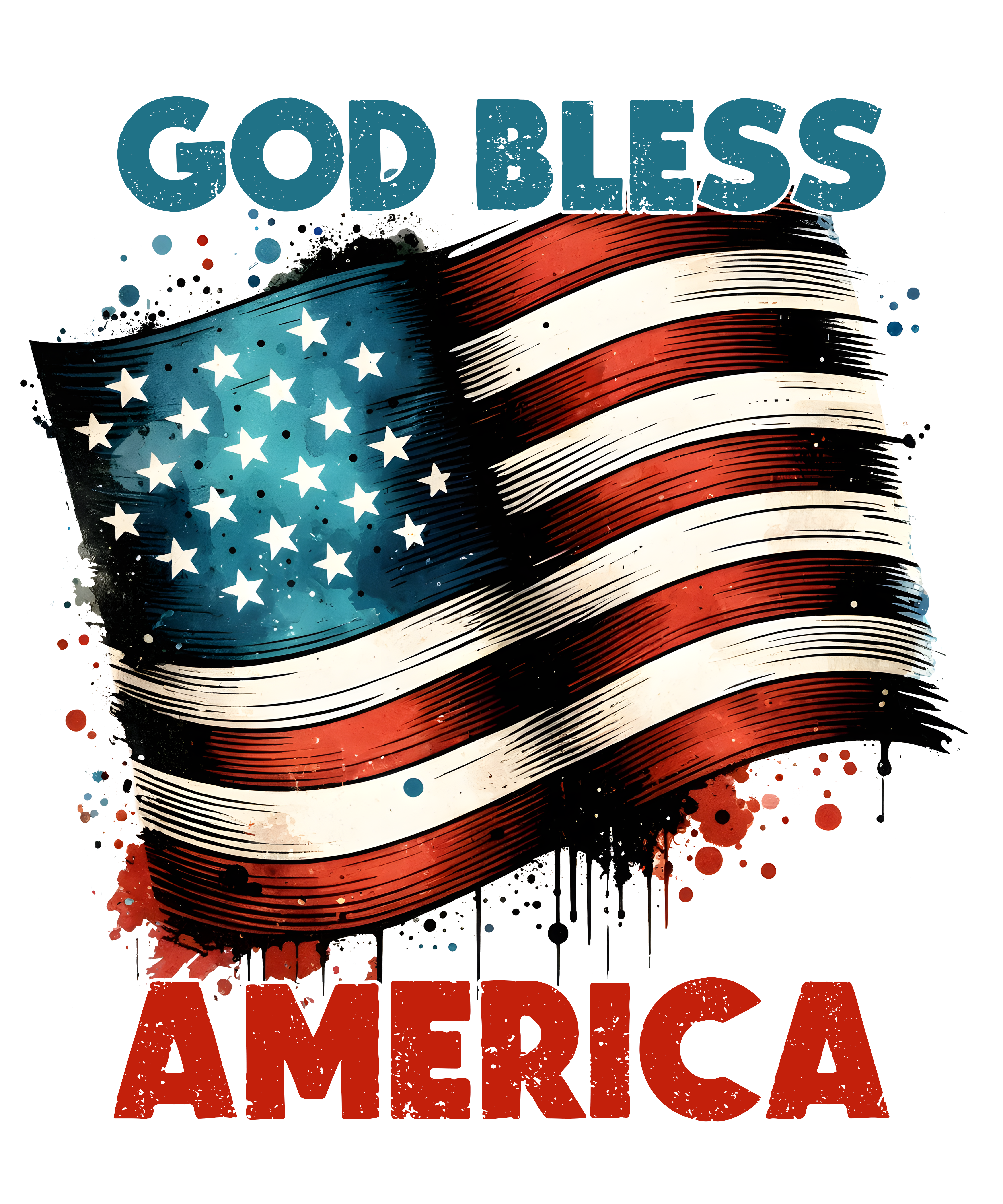 God Bless America Vintage Flag DTF Transfer