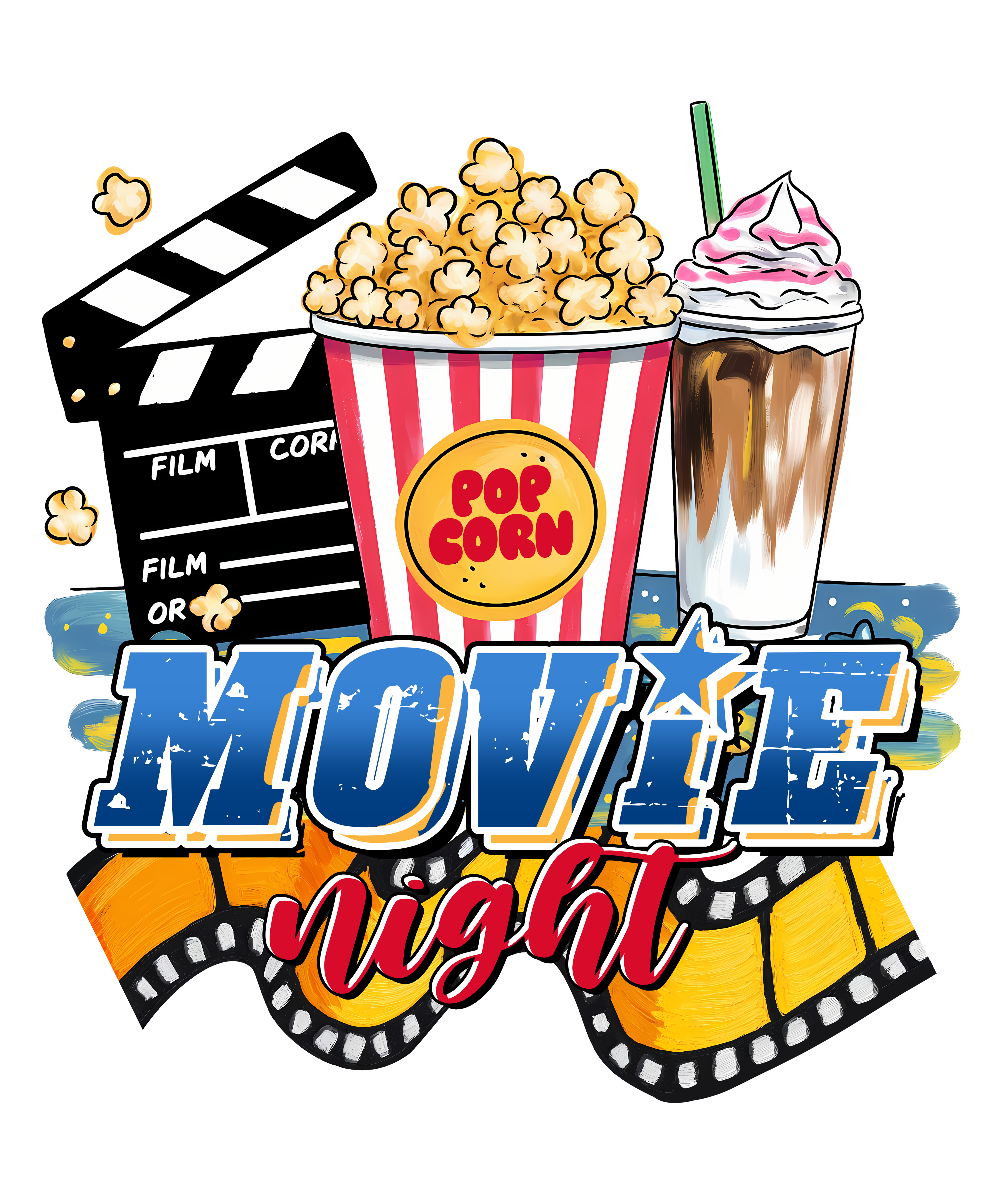 Movie Night Popcorn And Drink DTF Transfer