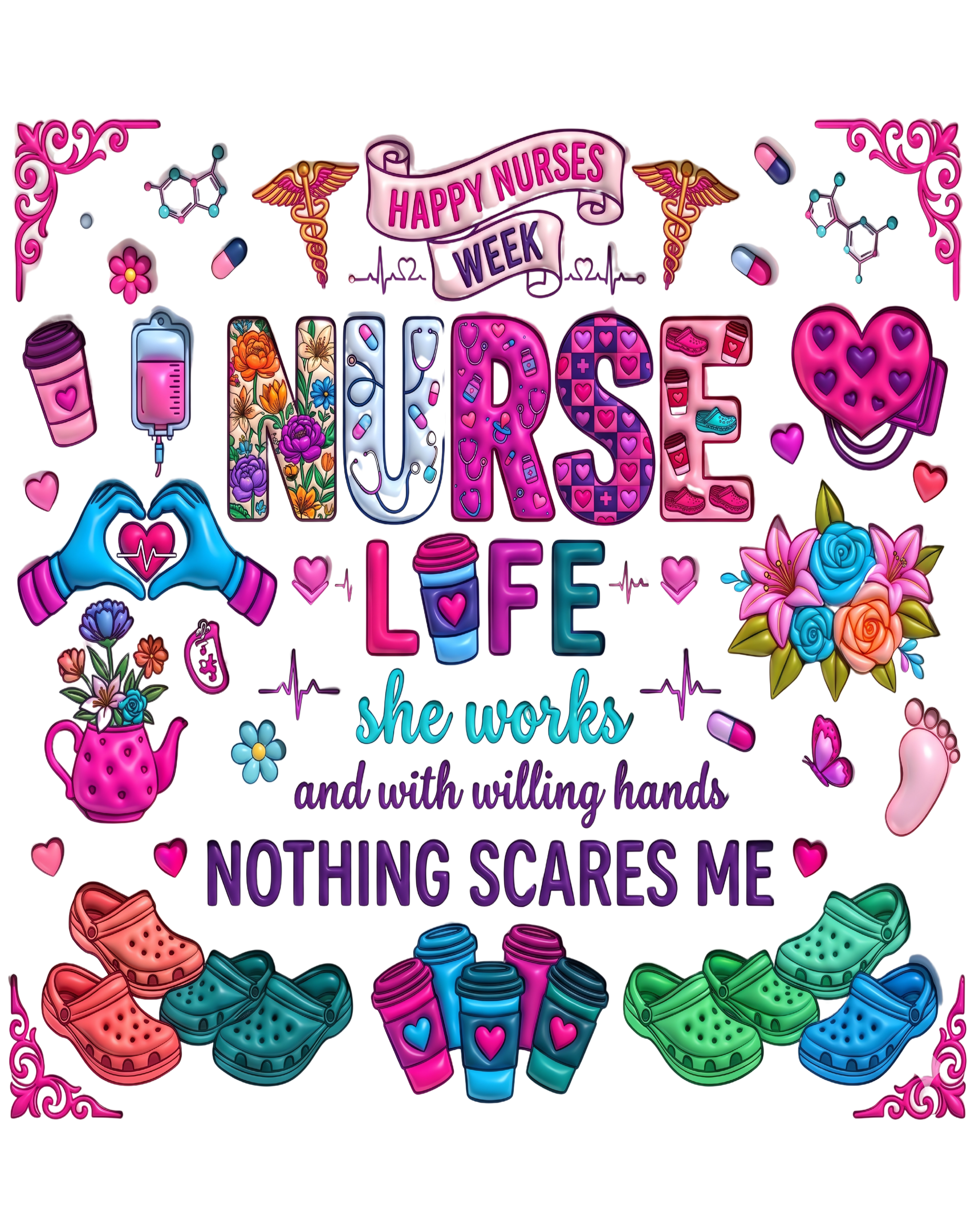 Colorful Nurse Life DTF Transfer