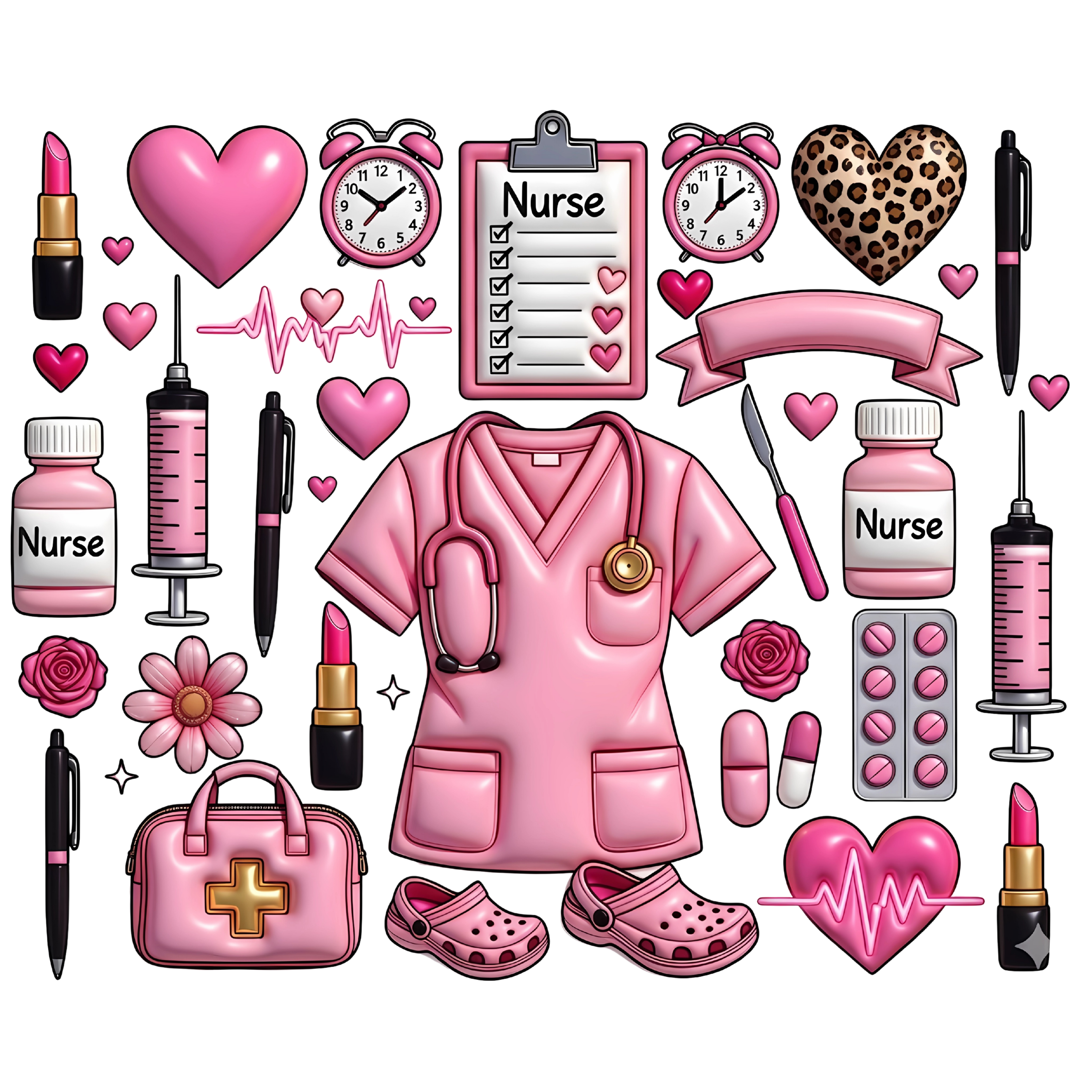 Pink Nurse Essentials DTF Transfer