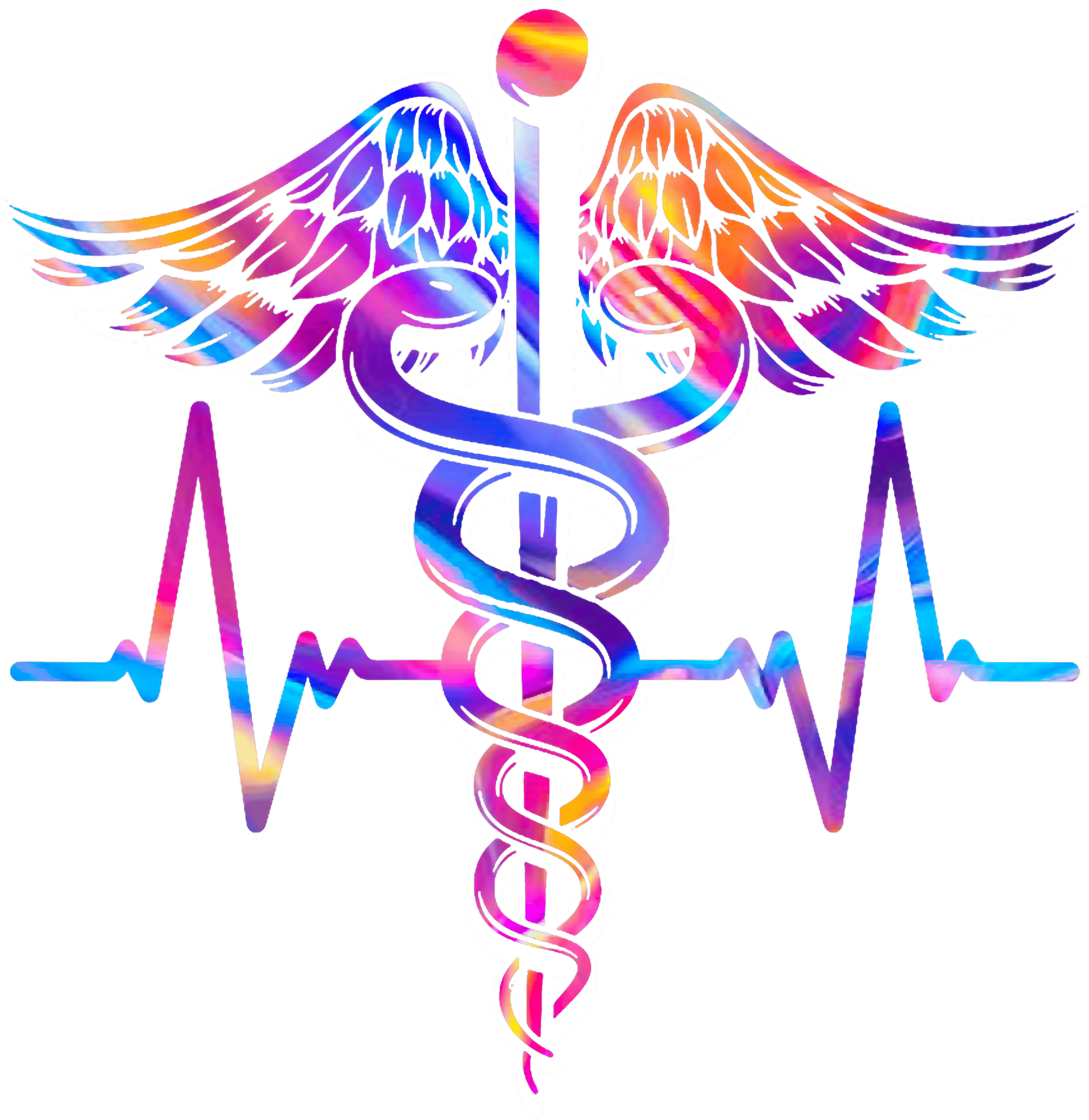 Colorful Caduceus Heartbeat DTF Transfer