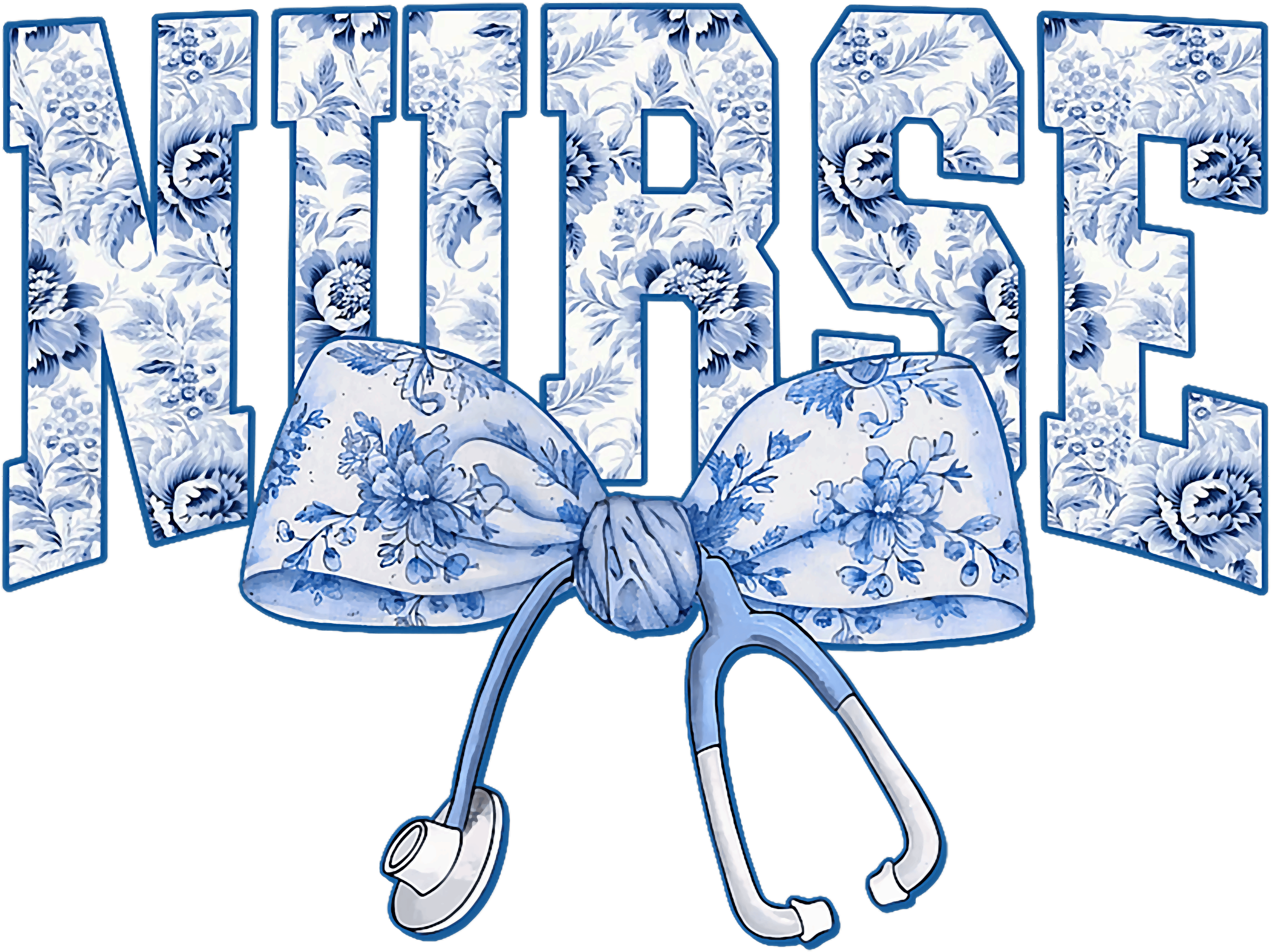 Blue Floral Nurse DTF Transfer