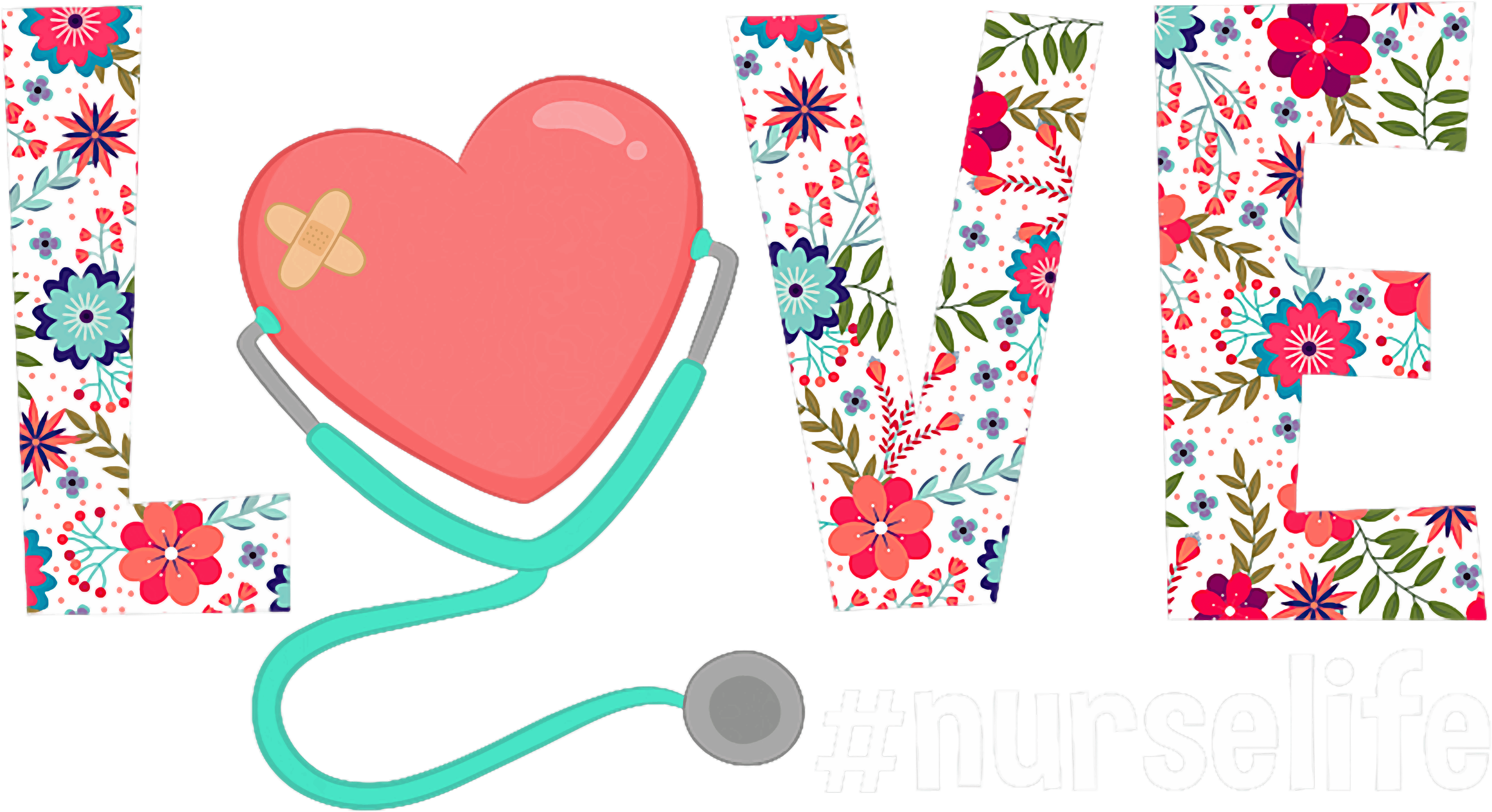 Love Nurse Life Floral Heart DTF Transfer