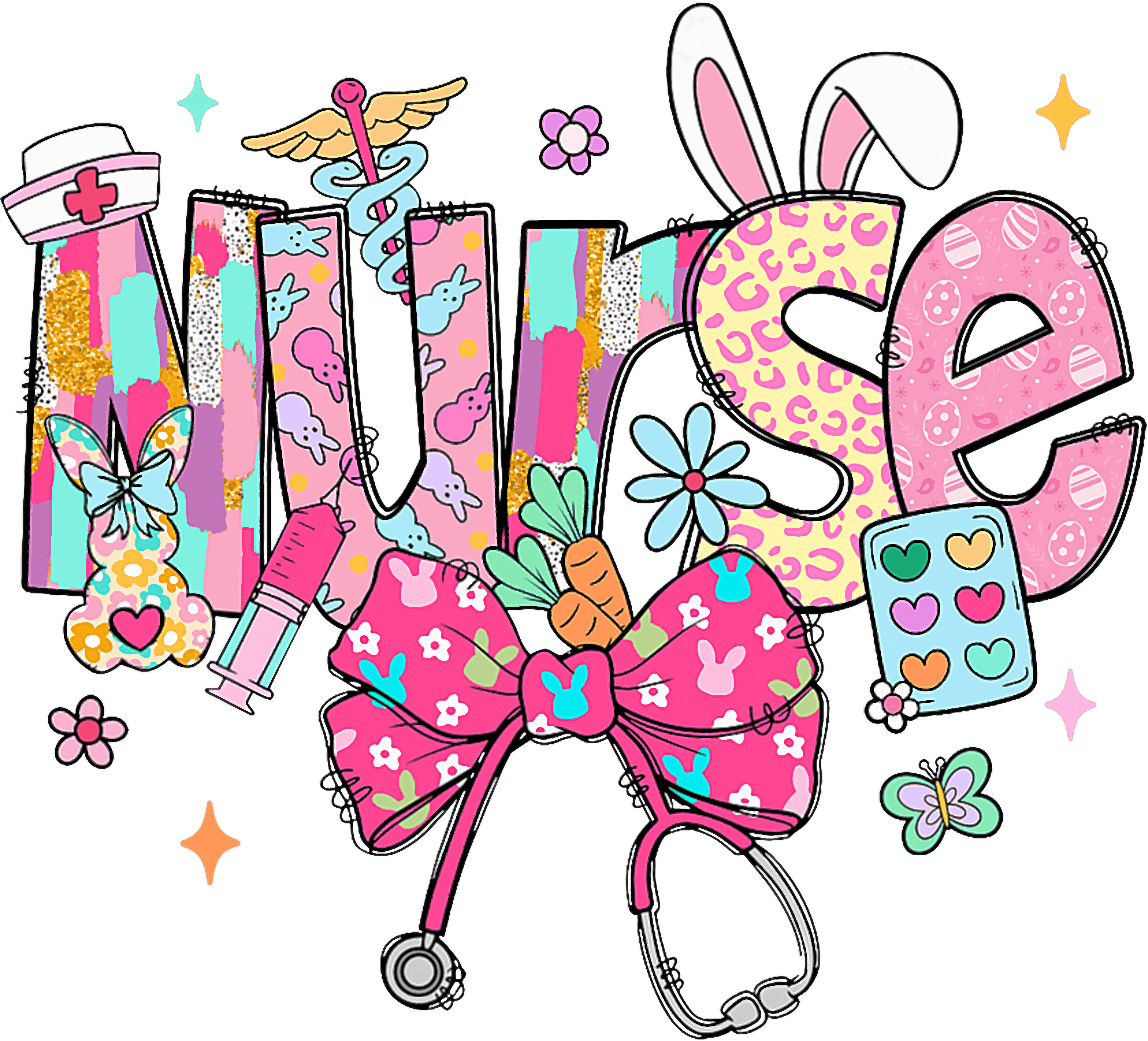 Easter Nurse Bunny Bow Medical DTF Transfer