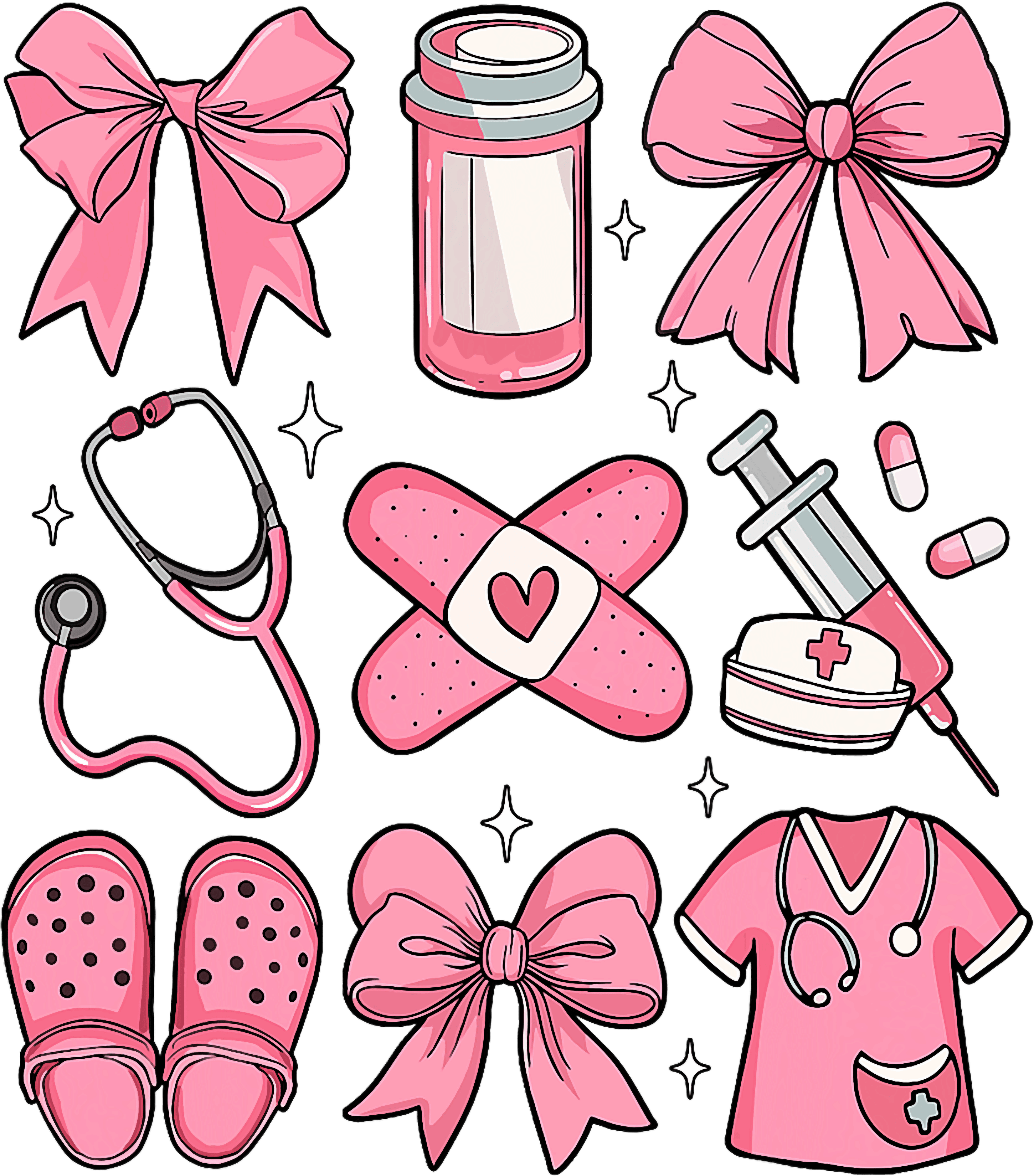 Pink Nurse Icons DTF Transfer