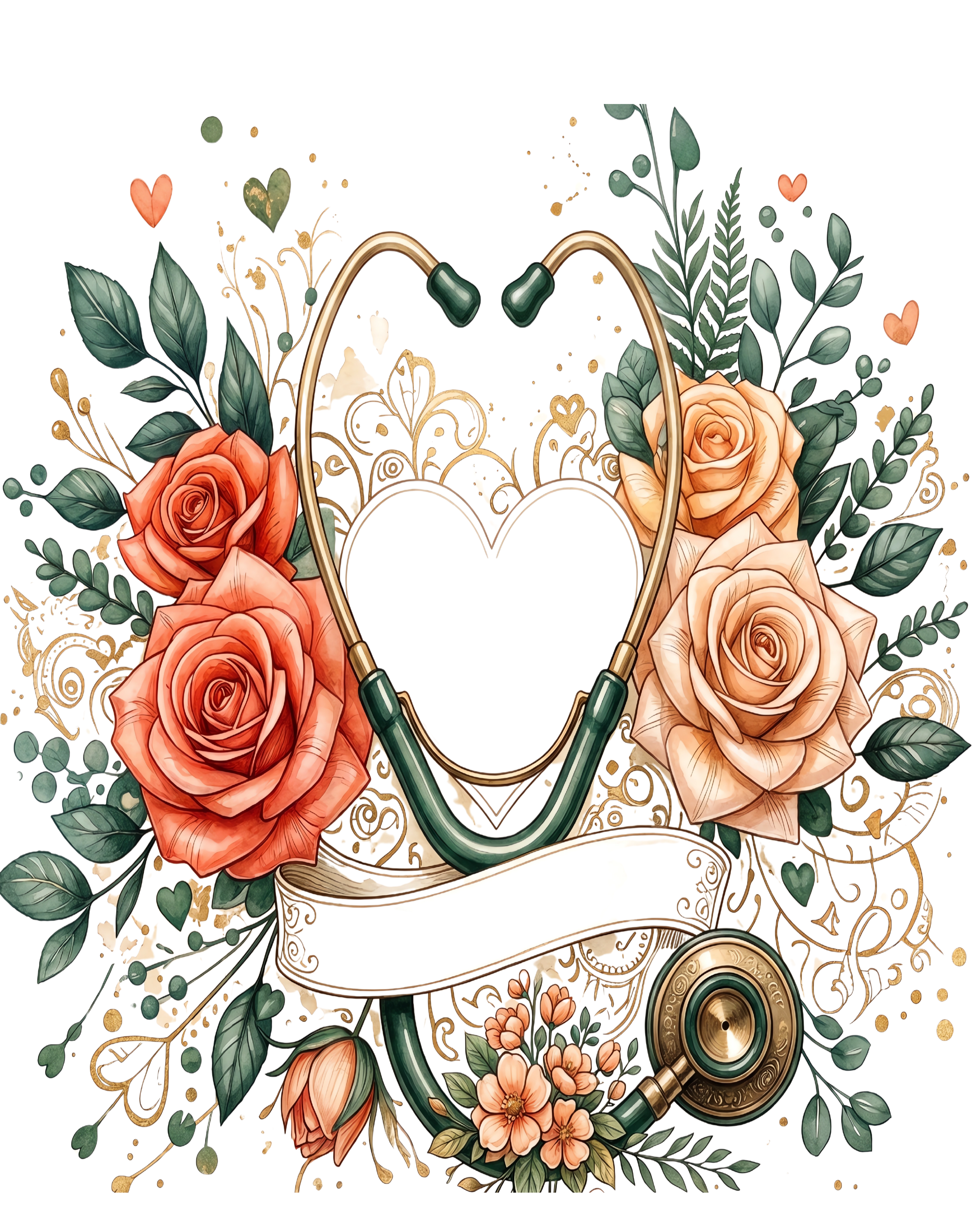 Floral Stethoscope Heart DTF Transfer