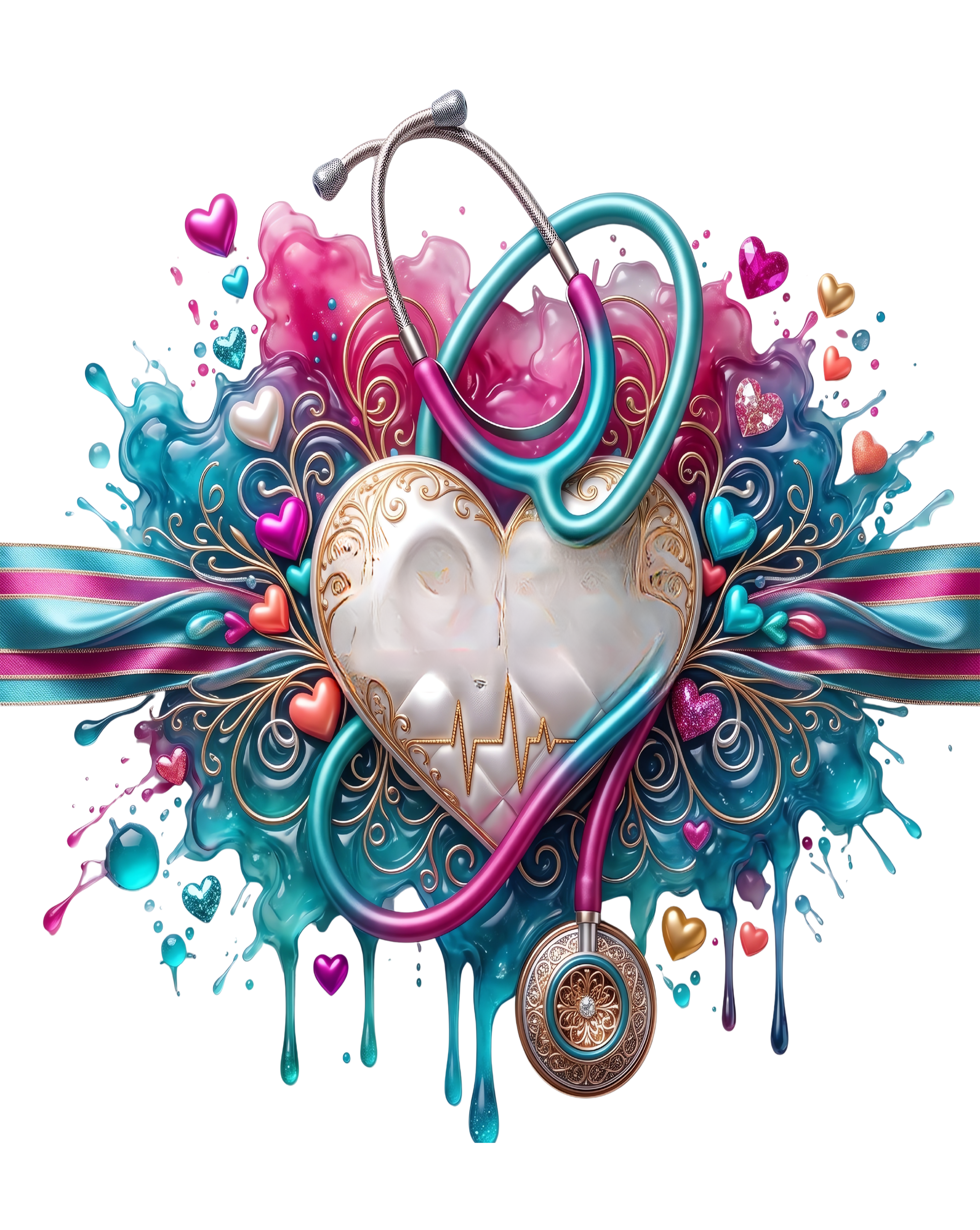 Colorful Nurse Heart DTF Transfer