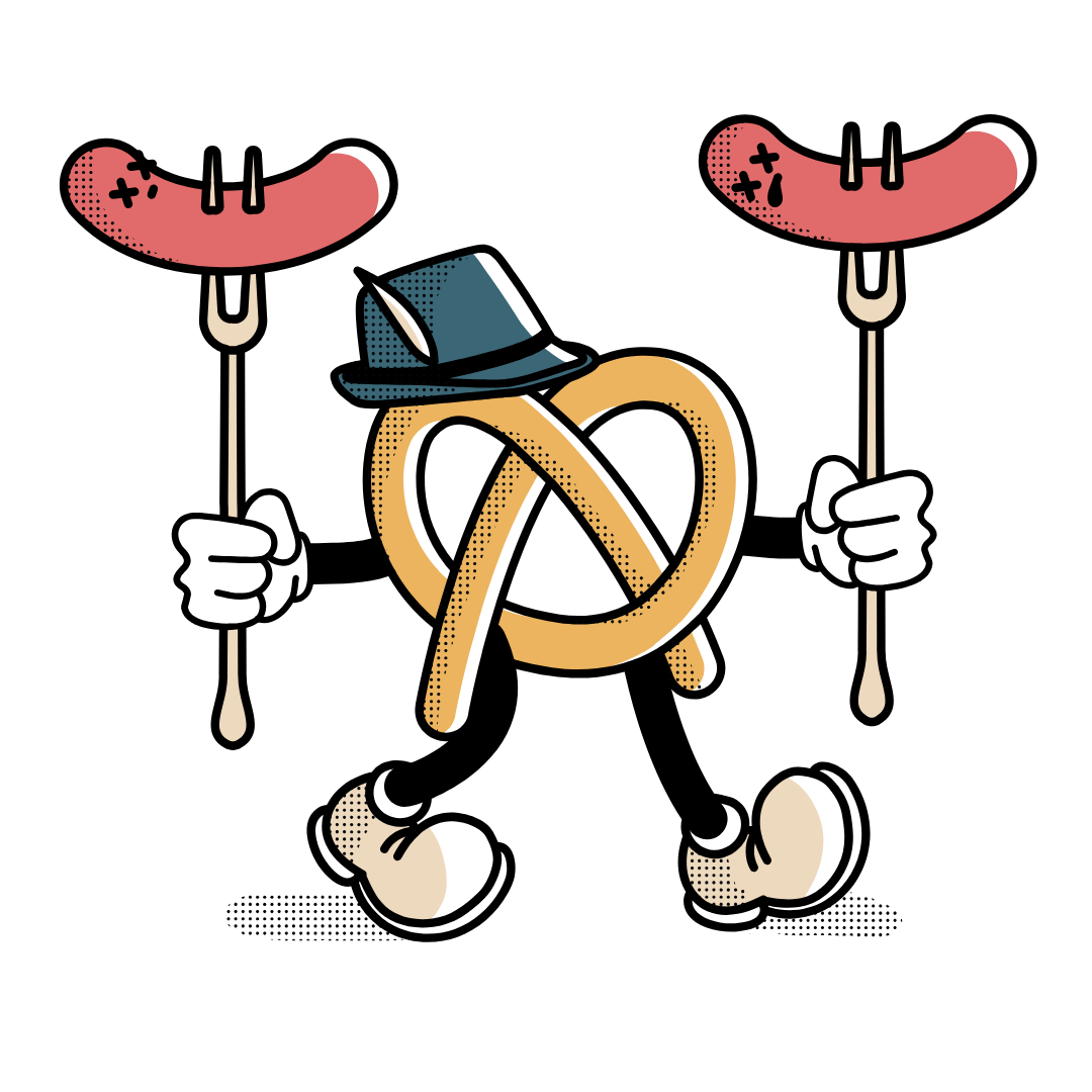Pretzel Character Holding Grilled Sausages DTF Transfer